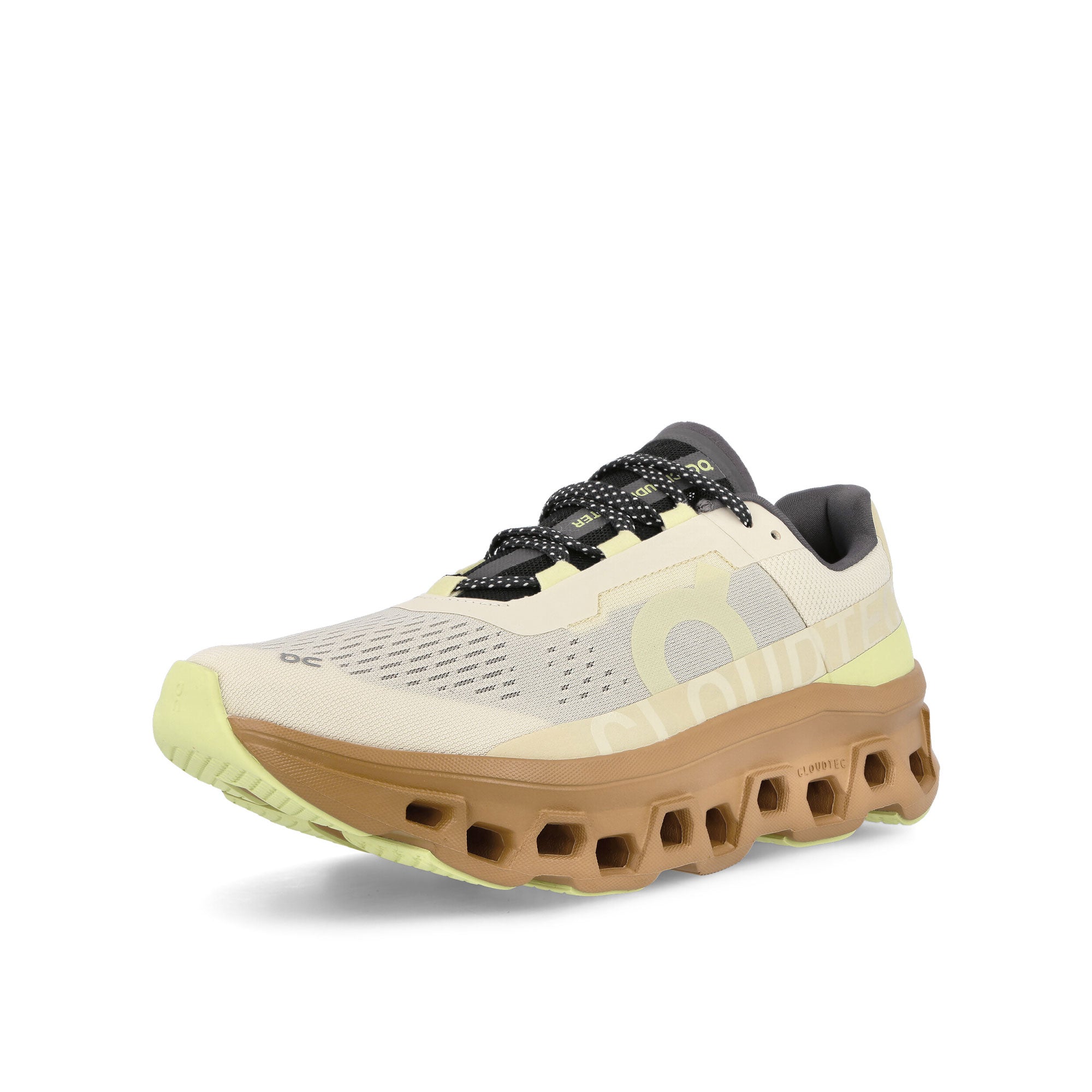 On Cloudmonster Cream / Dune Low Top Sneakers  Close Up | Overkill