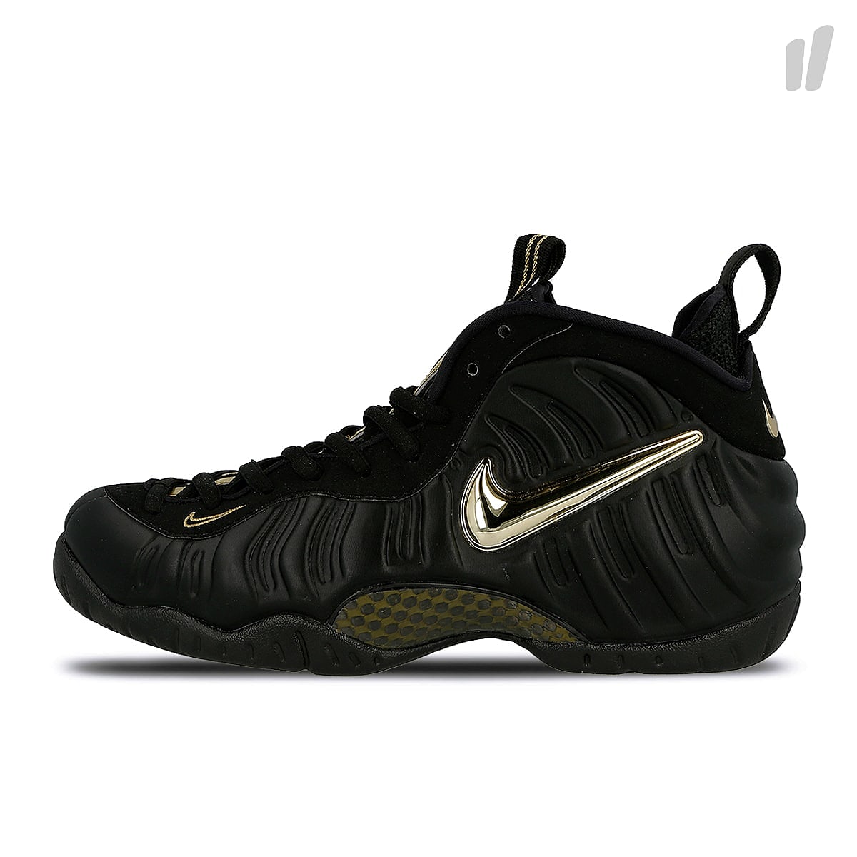 Nike air foamposite pro Black / Metallic Gold Mid Top Sneakers 624041 009 | Overkill