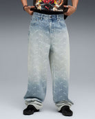 A$AP Rocky x Puma Laser Monogram Denim Pants Faded Denim - All Over Print Jeans 633428 01 On Model Front View | Overkill