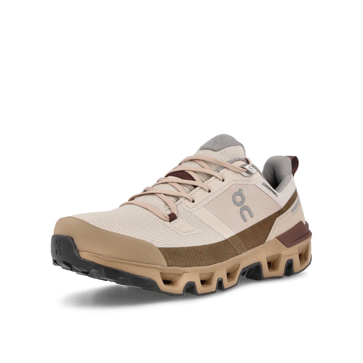 On Cloudwander Waterproof Pearl / Root Low Top Sneakers  Close Up | Overkill