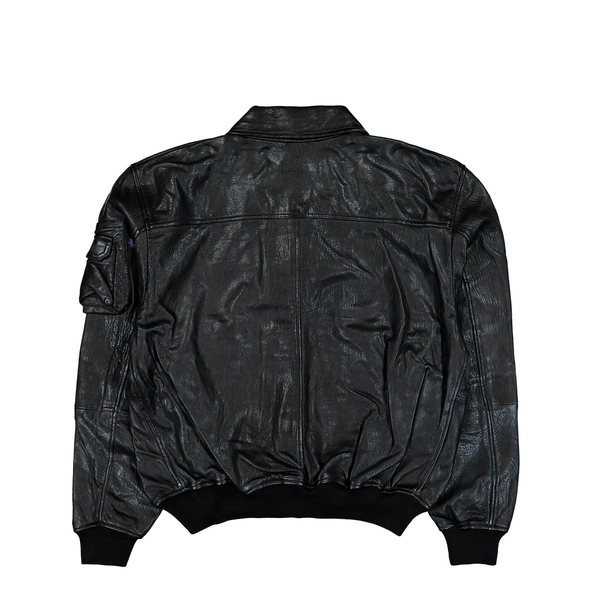 Alpha Industries CWU-36 / P Leather UV Bomber Jacket Black Jacket 768002-03 Close-up | Overkill
