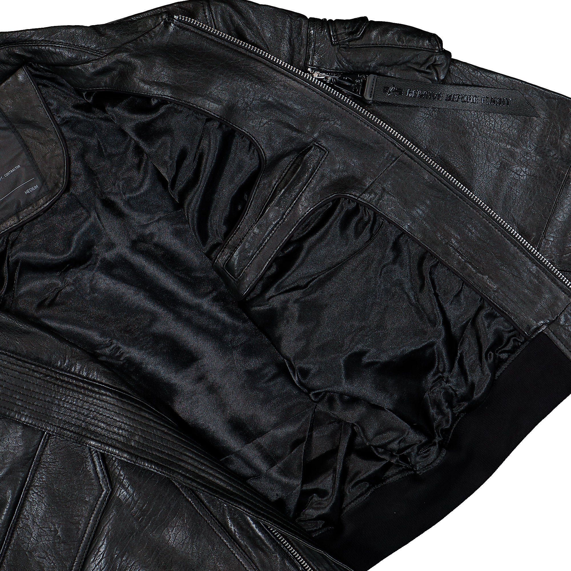 Alpha Industries CWU-36 / P Leather UV Bomber Jacket Black Jacket 768002-03 Detail View 3 | Overkill
