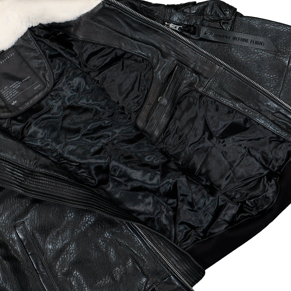 Alpha Industries B-15 Leather UV Bomber Jacket Black Jacket 768004-03 Detail View 3 | Overkill
