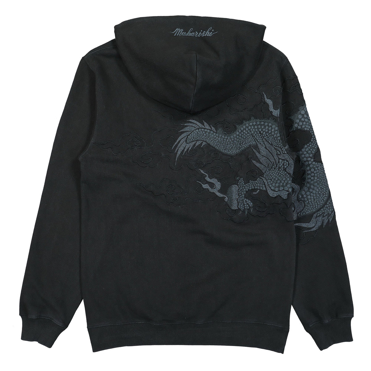 Maharishi Tibetan Dragon Hooded Sweat Black Hoodies Close-up | Overkill
