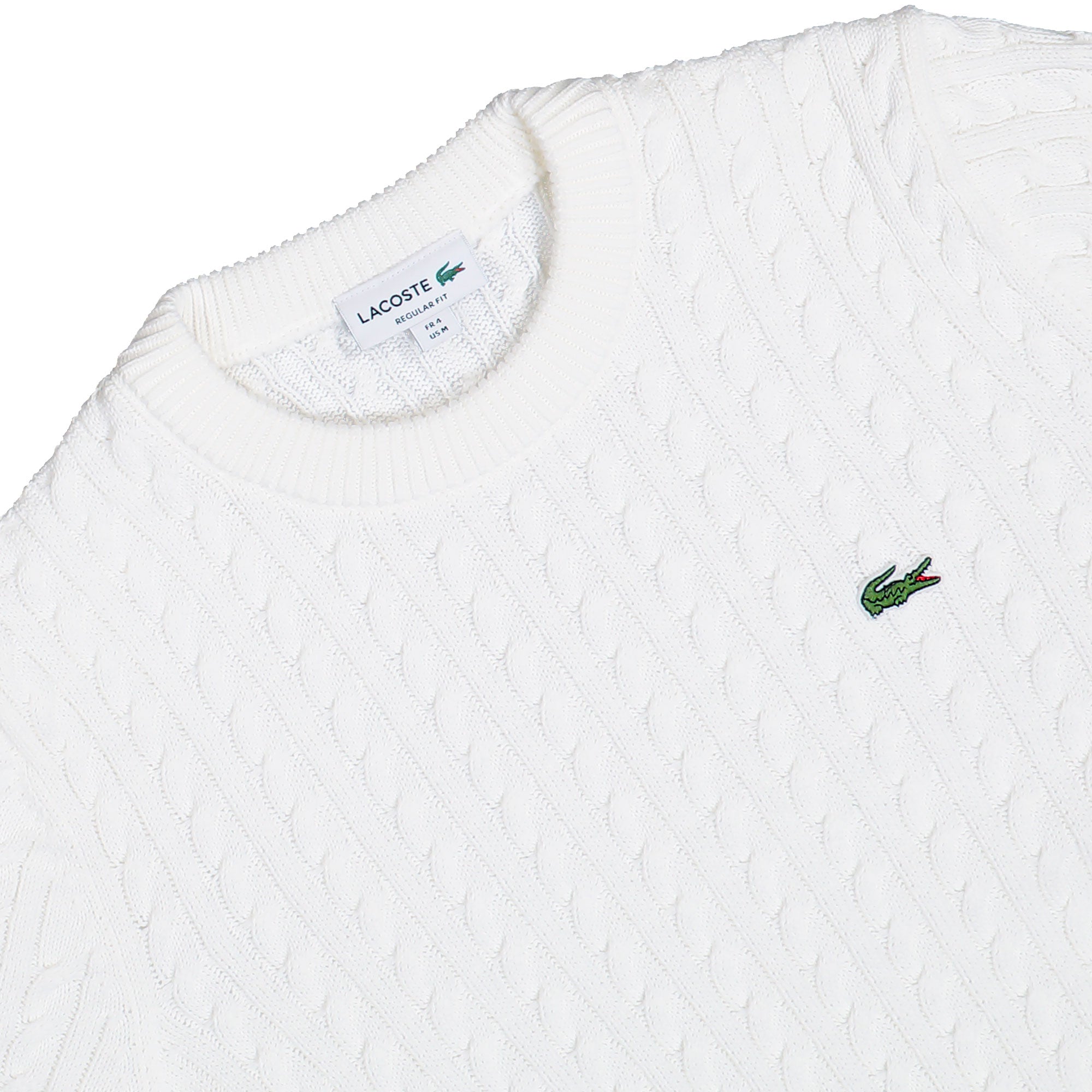 Lacoste Cable Knit Cotton Sweater Flour / Green Sweatshirts AH7627-00 X0N Close-up | Overkill