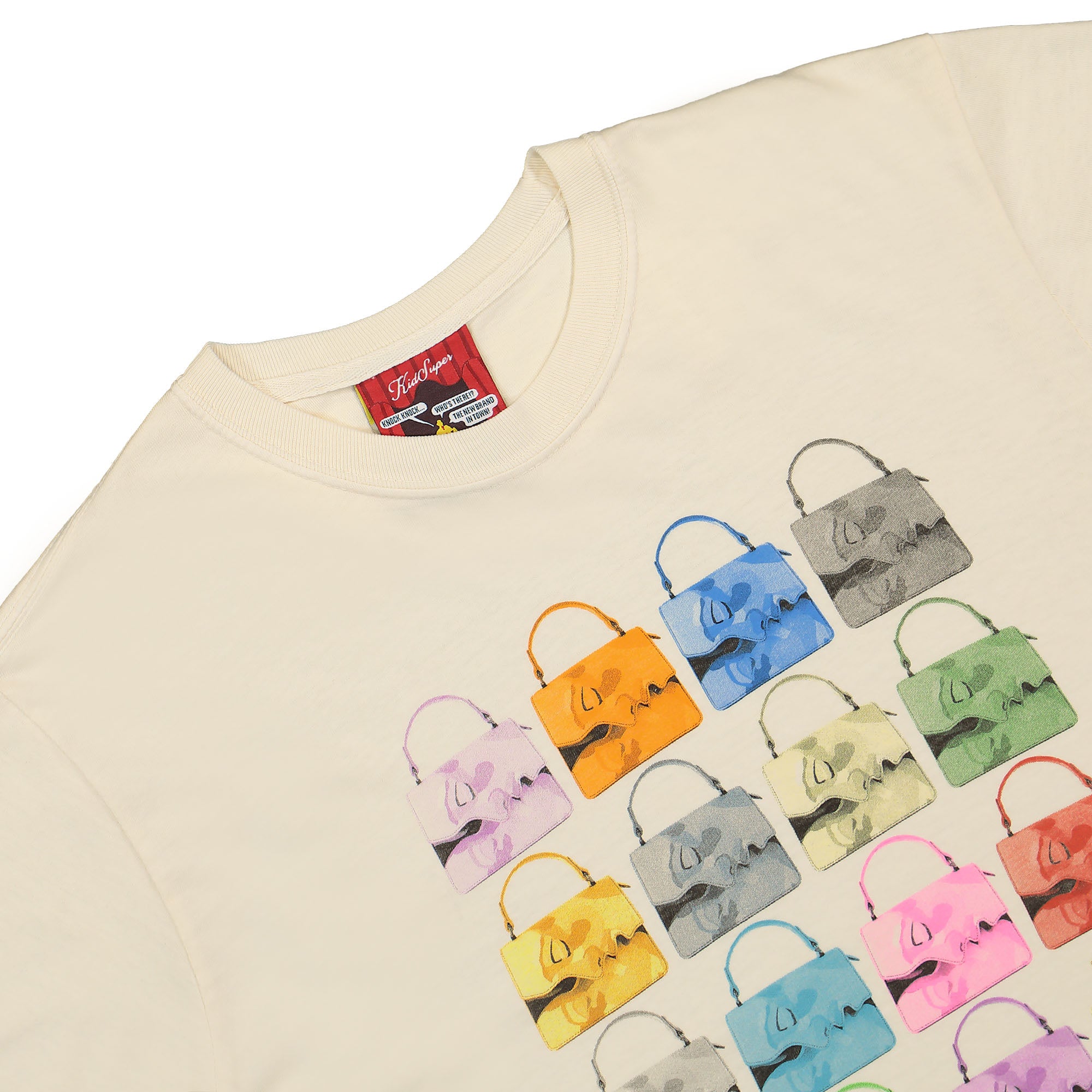 Kidsuper Studios Kissing Bags Tee Cream T-Shirts Close-up | Overkill