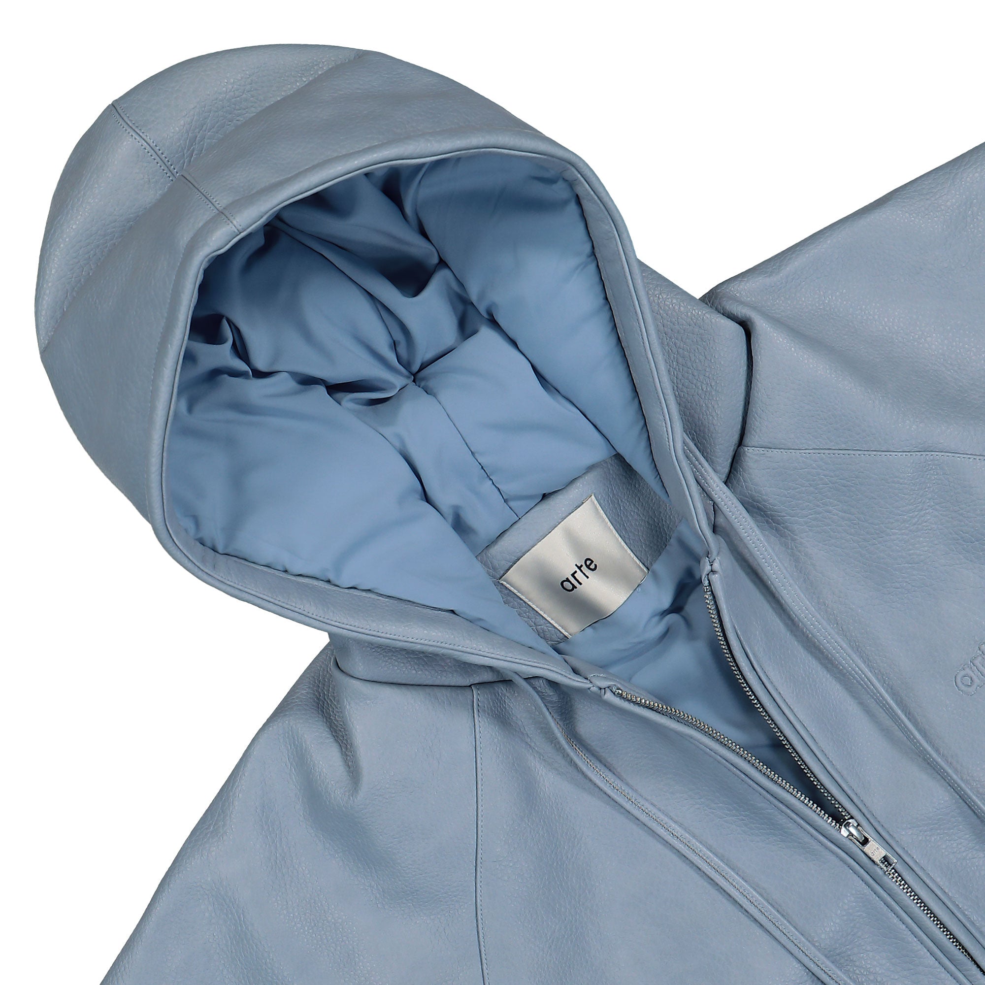 Arte Antwerp Leather Hooded Jacket Blue Jackets Close-up | Overkill