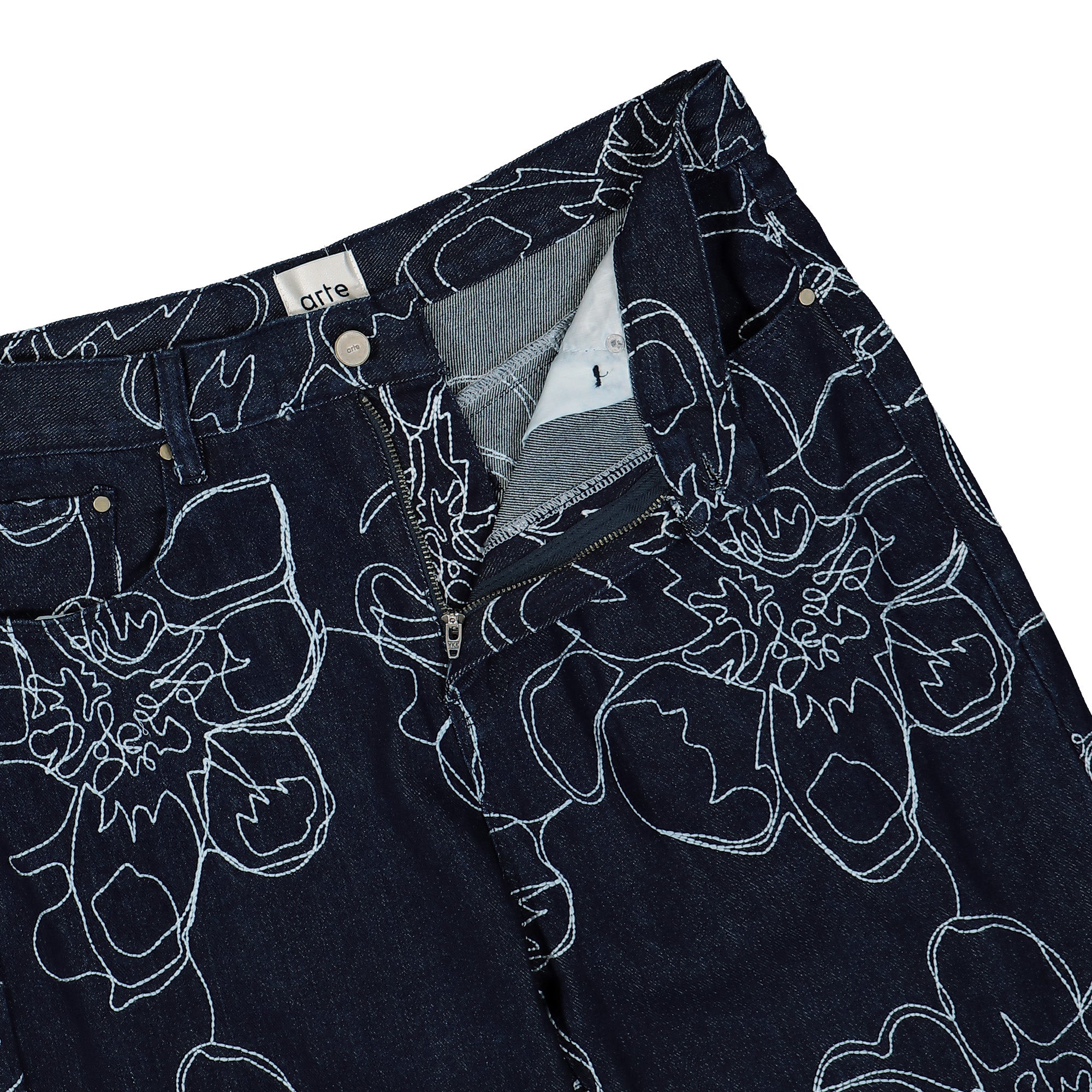 Arte Antwerp Flower Stitch Pants Navy Jeans Detailfoto | Overkill