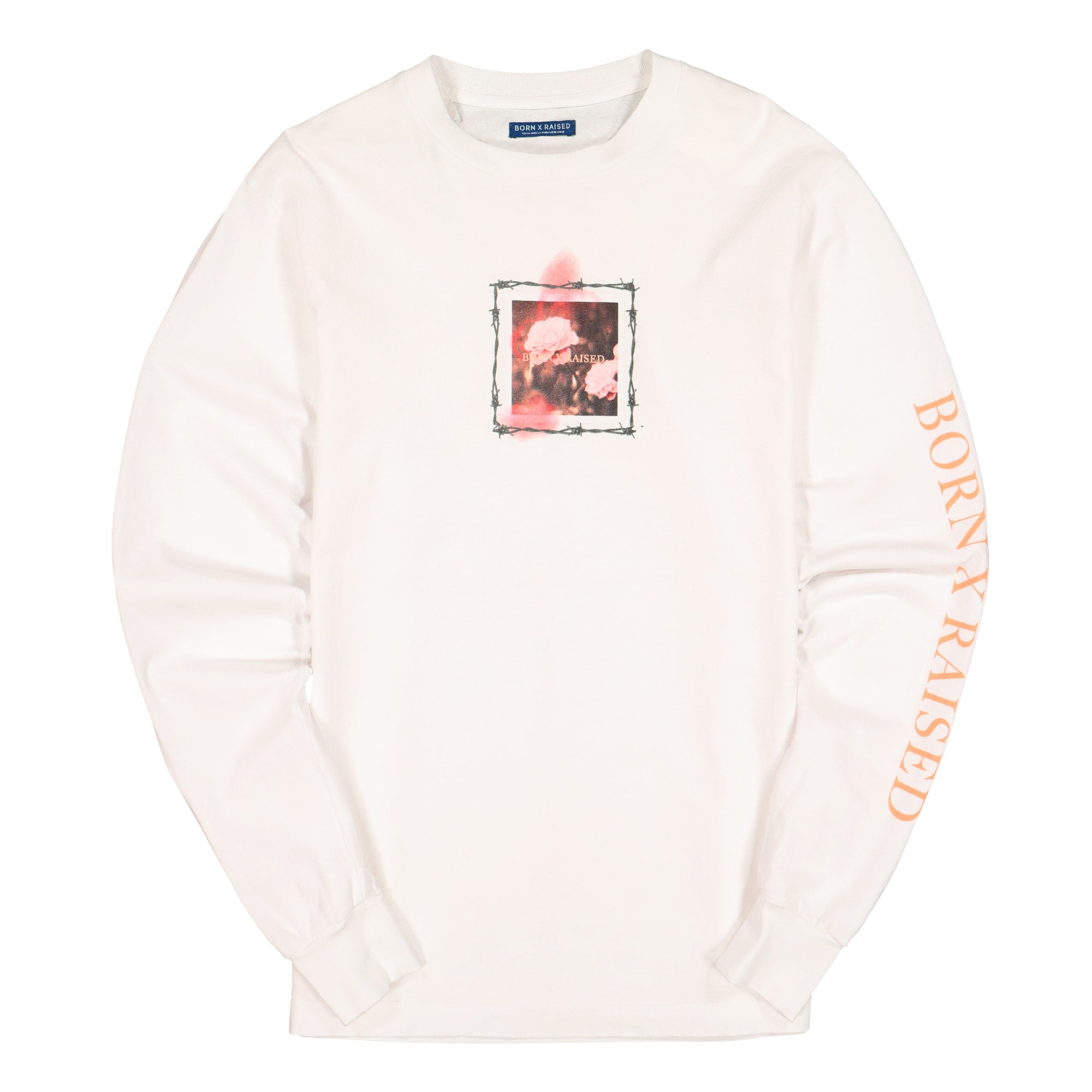 Born X Raised Barbed Wire L/S White Longsleeves B0003BWIR | Overkill
