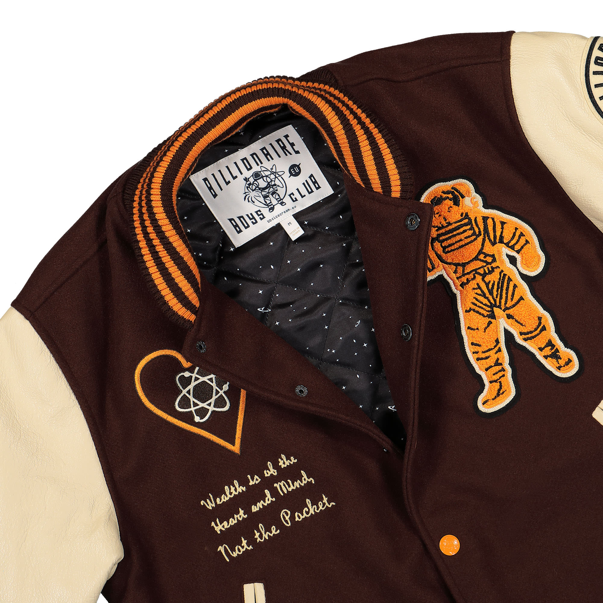 Billionaire Boys Club Leather Sleeve Galaxy Varsity Jacket Brown Bomber & Varsity Jackets Detailfoto | Overkill