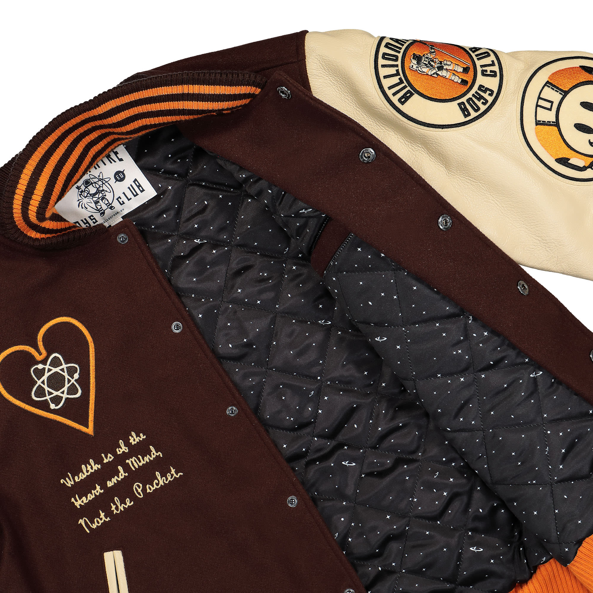 Billionaire Boys Club Leather Sleeve Galaxy Varsity Jacket Brown Bomber & Varsity Jackets Detail view 1 | Overkill