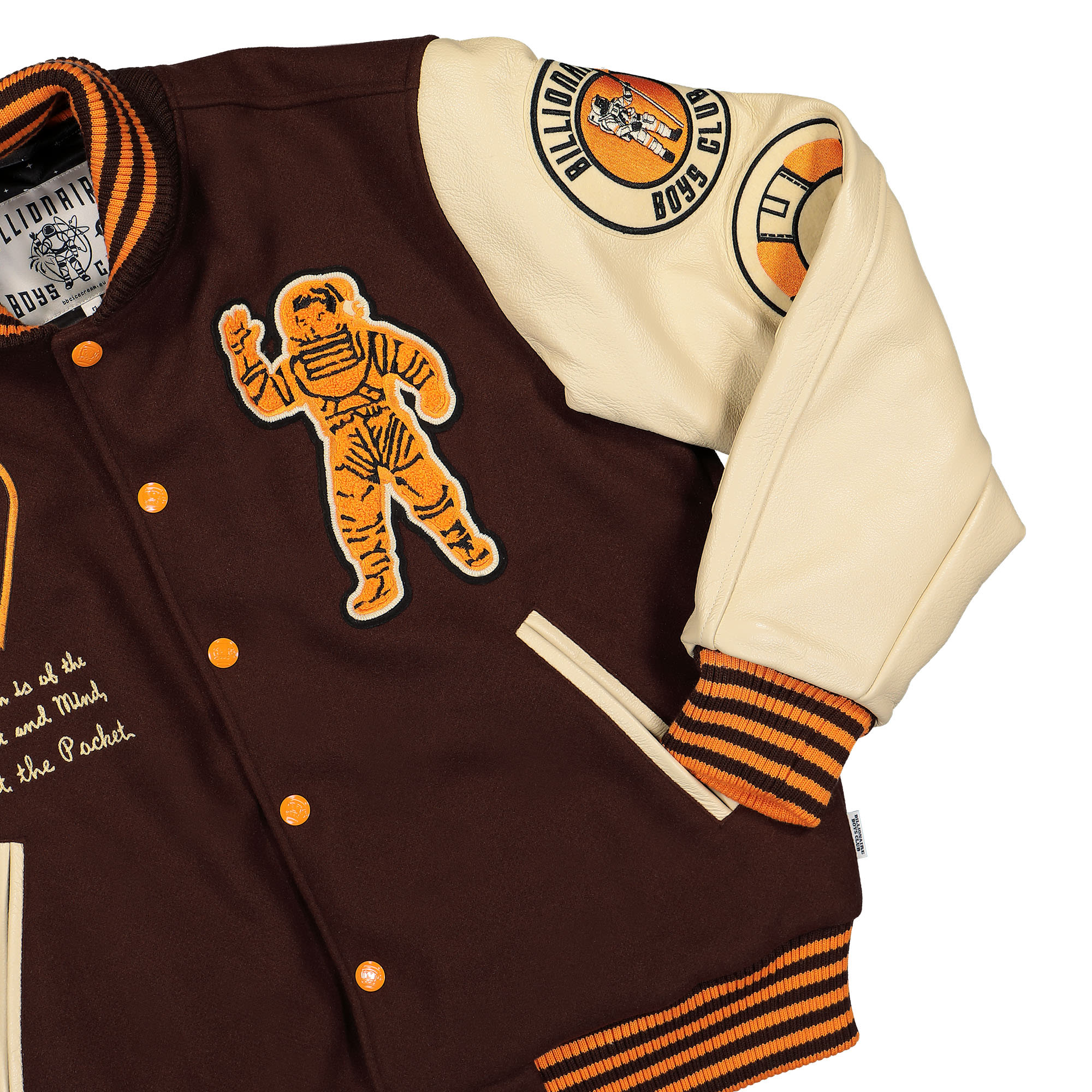 Billionaire Boys Club Leather Sleeve Galaxy Varsity Jacket Brown Bomber & Varsity Jackets Detail view 2 | Overkill