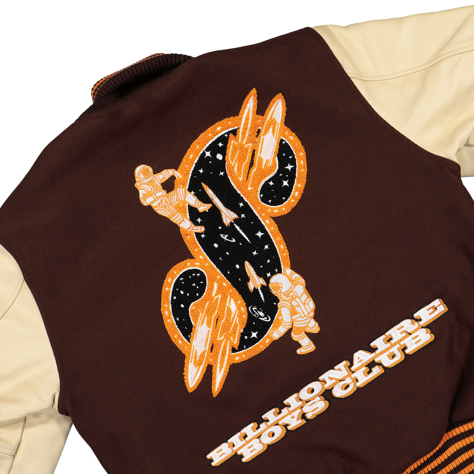 Billionaire Boys Club Leather Sleeve Galaxy Varsity Jacket Brown Bomber & Varsity Jackets Detail view 3 | Overkill
