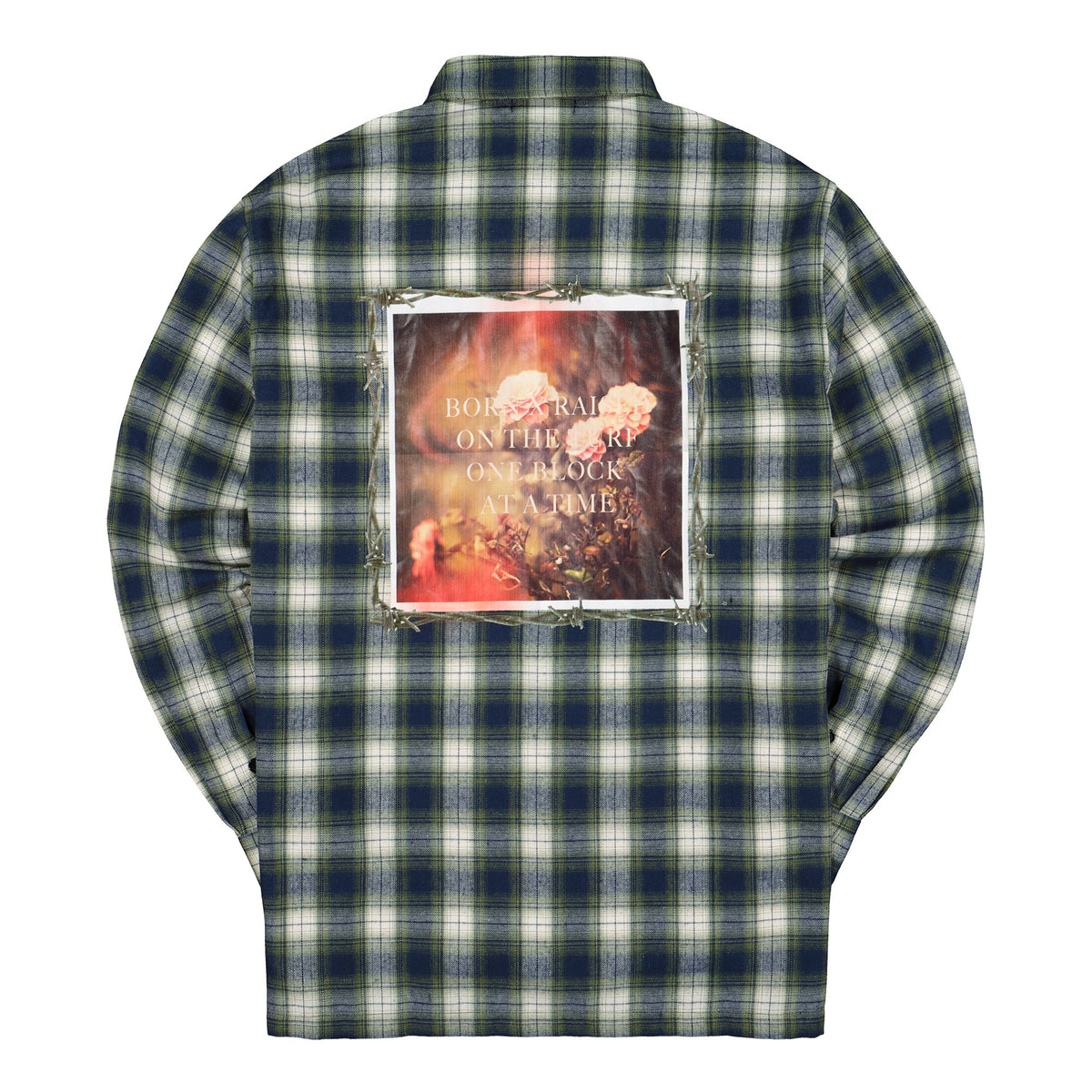 Born X Raised Barbed Wire Flannel Green Shirts Material | Overkill