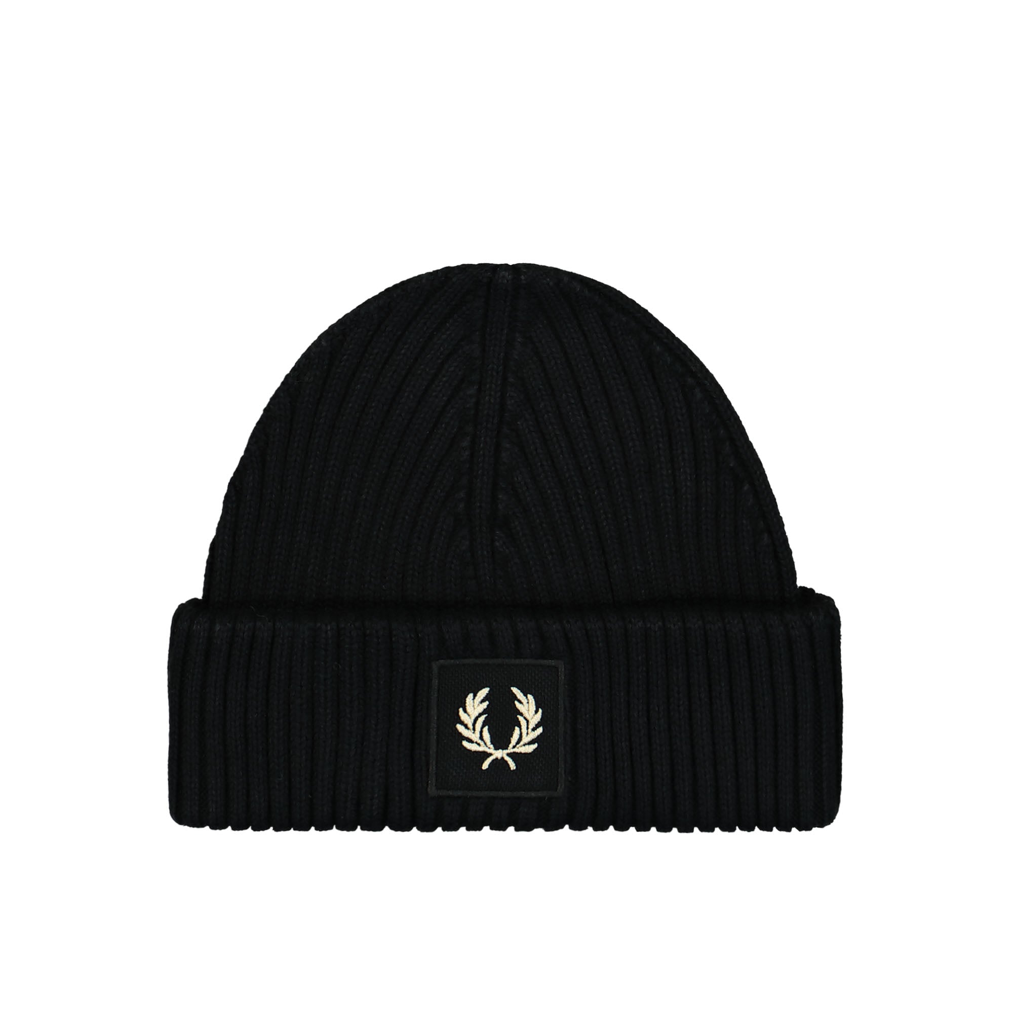 Fred Perry Patch Brand Chunky Rib Beanie Black/Oatmeal Beanies C6151-T03 | Overkill