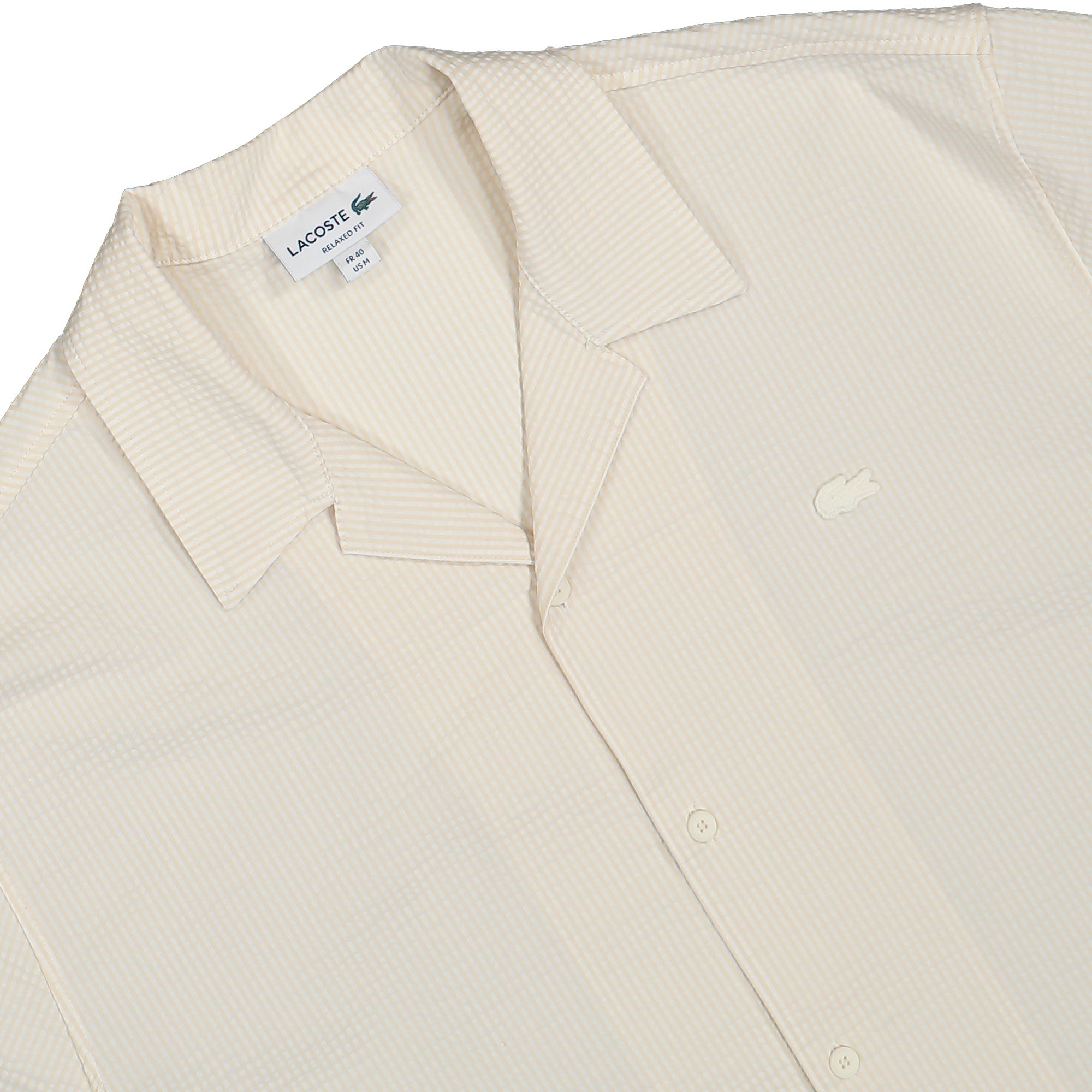 Lacoste Loose Fitting Seersucker Shirt Blanc / Beige Shirt CH2355-00 FM0 Detailfoto | Overkill
