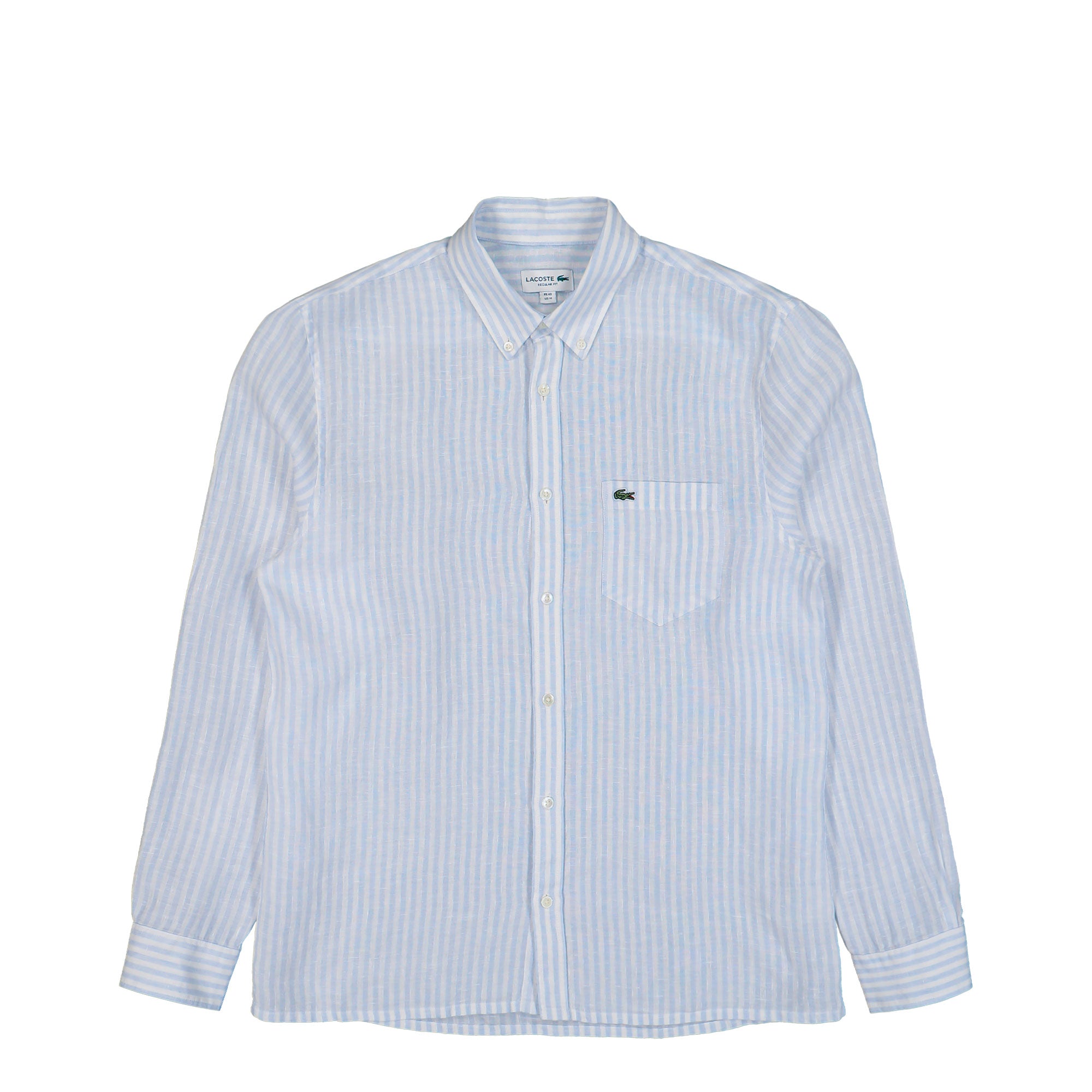 Lacoste Regular Fit Striped Linen Shirt Bleu Clair / Blanc Shirts CH6985-00 29I | Overkill
