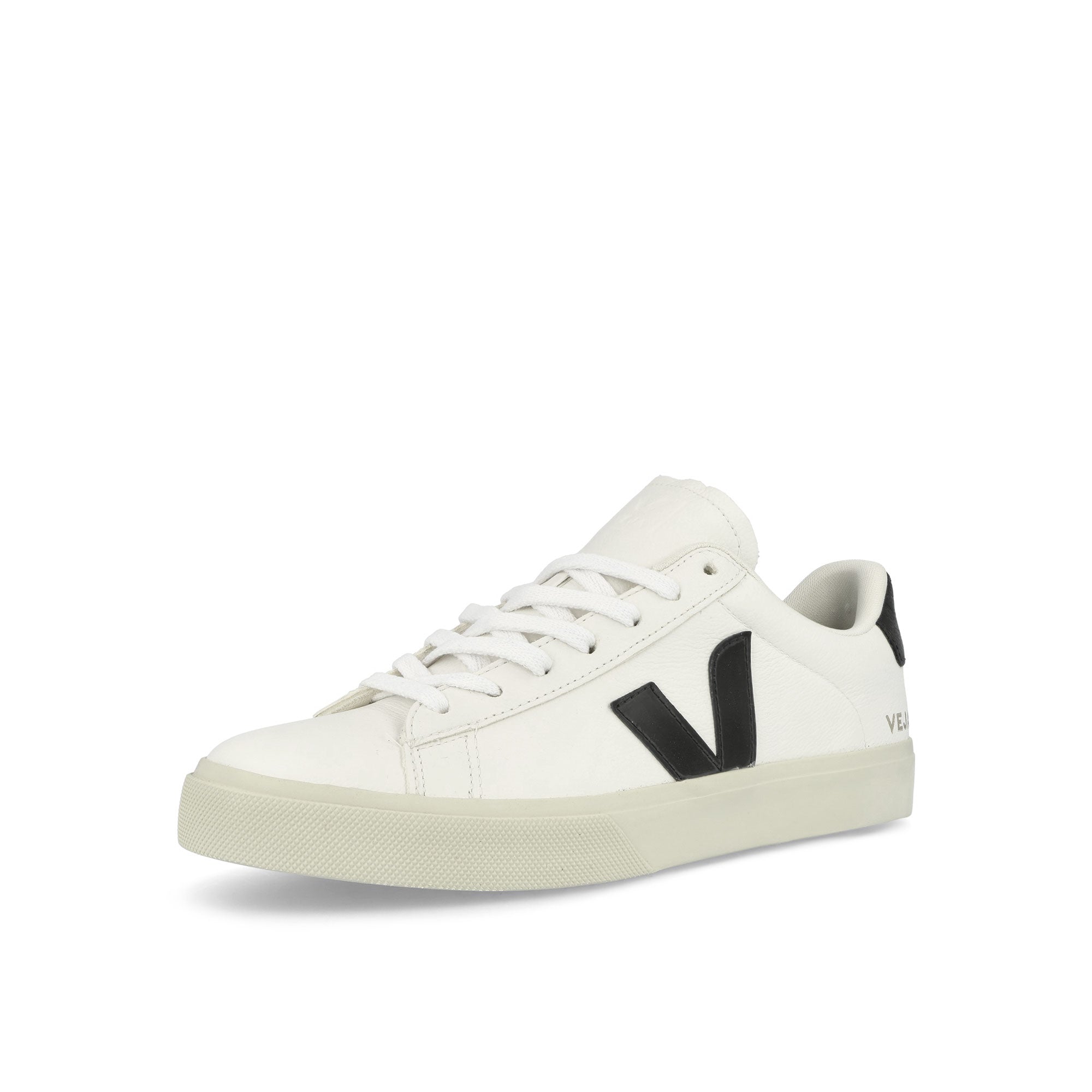 Veja W Campo Chromefree Leather Extra White Black Low Top Sneakers  Close Up | Overkill