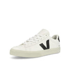 Veja Campo Chromefree Leather Extra White Black Low Top Sneakers  Close Up | Overkill