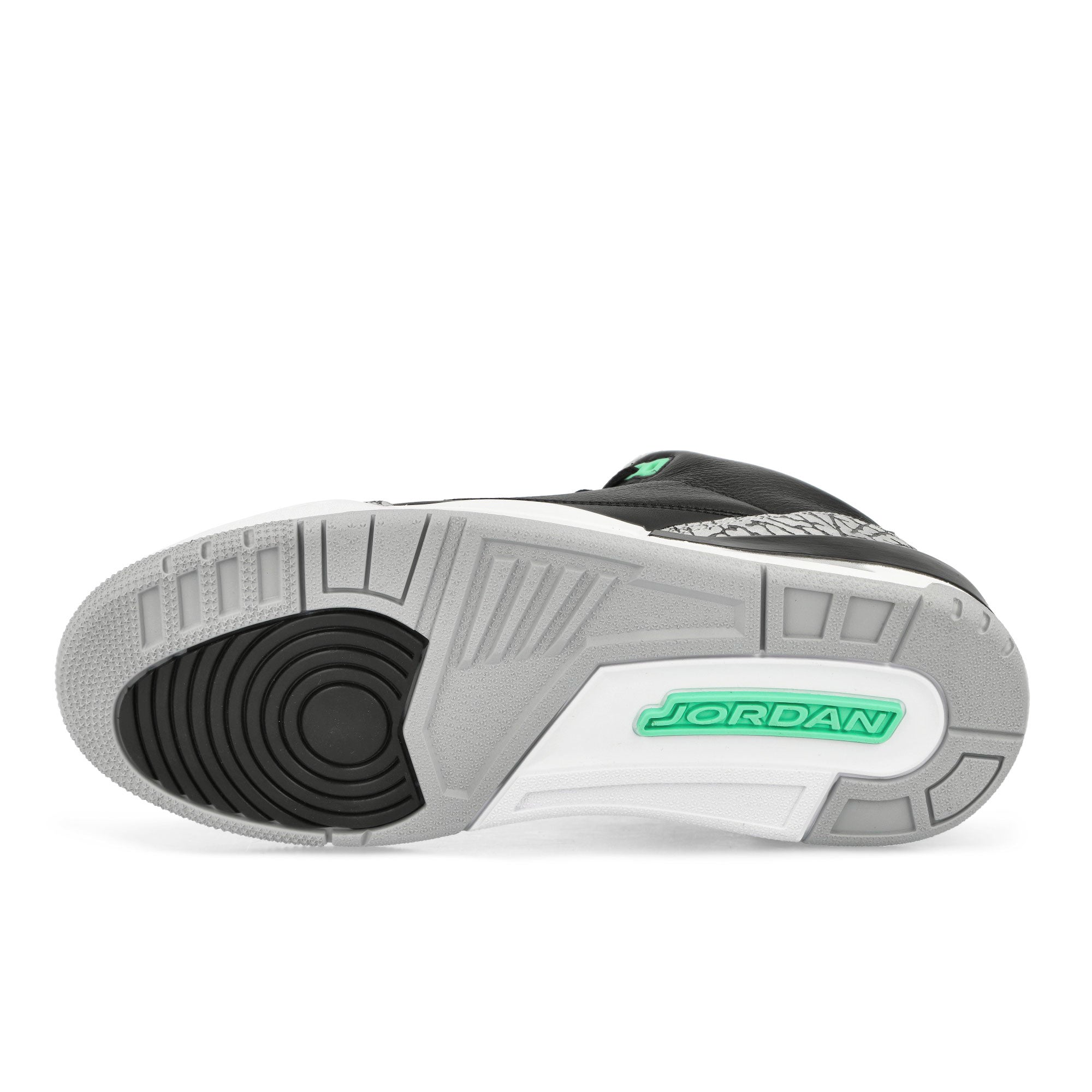 Jordan Air Jordan 3 Retro Black / Green Glow - Wolf Grey - White High Top Sneakers  Detail View 1 | Overkill