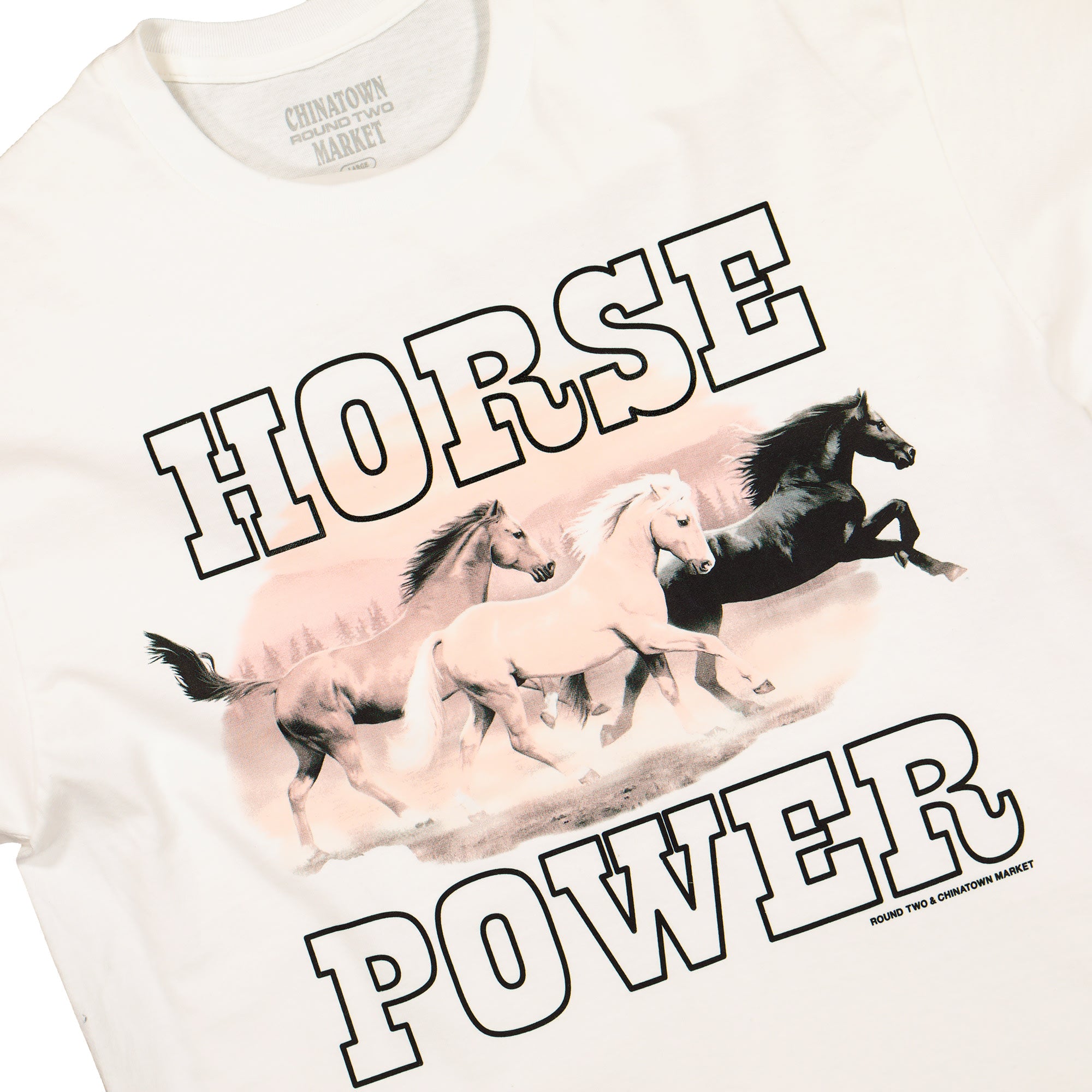 Chinatown Market Round Two UV Horse Power T-Shirt White T-Shirts Close-up | Overkill