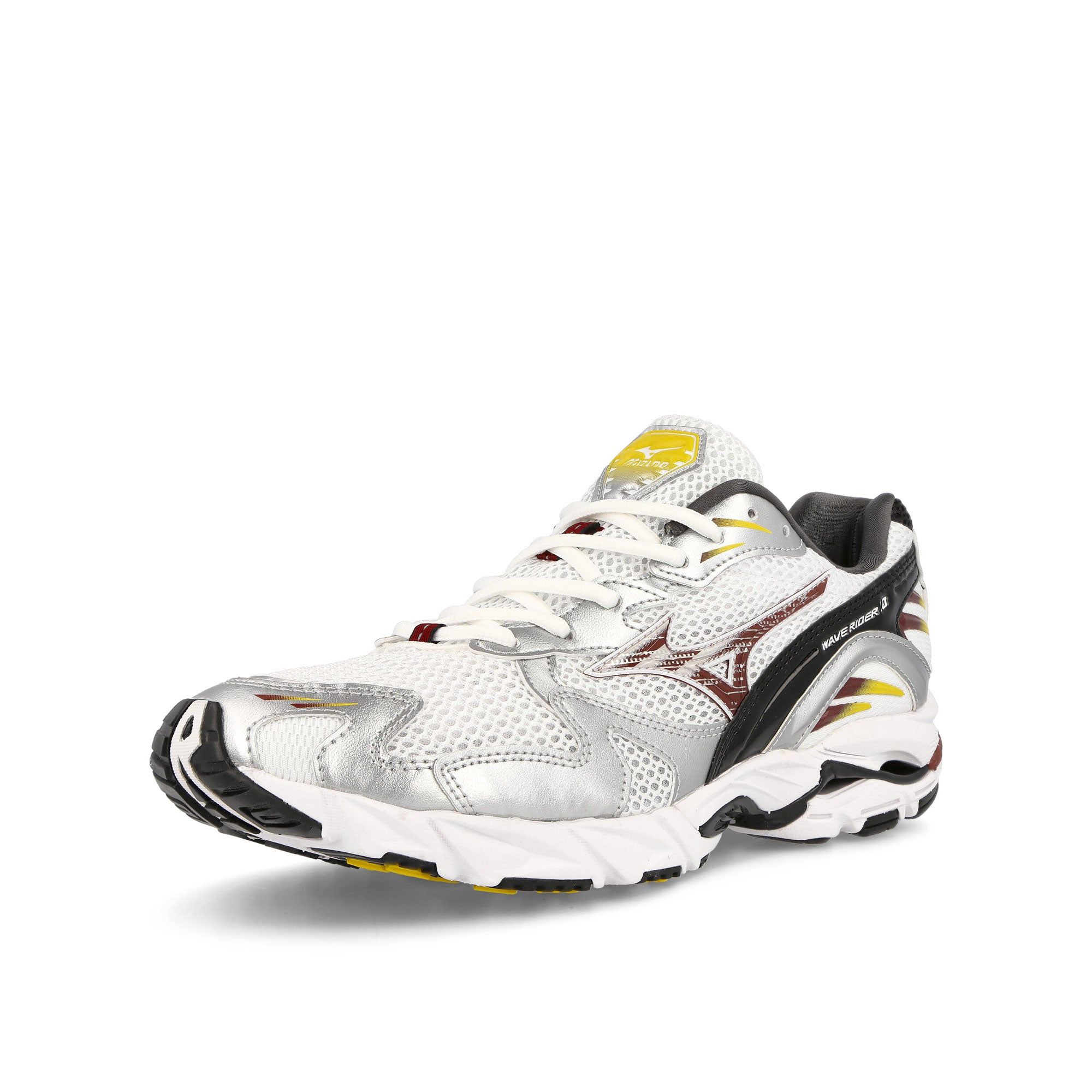 Mizuno Wave Rider 10 White / Cabernet / Silver Low Top Sneakers  Close Up | Overkill