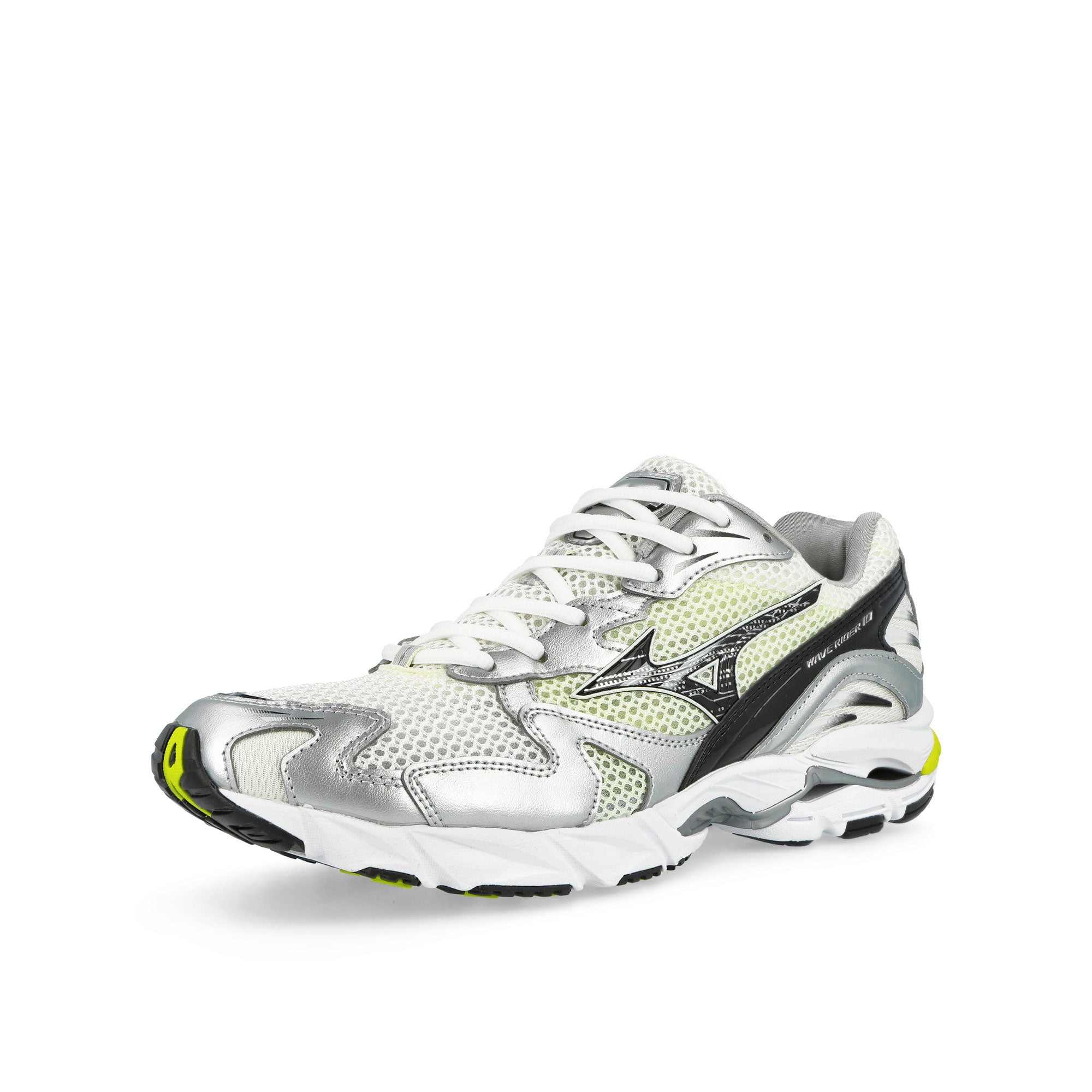 Mizuno Wave Rider 10 Snow White / Black / Sylvan Green Low Top Sneakers D1GA210419 Close-up | Overkill
