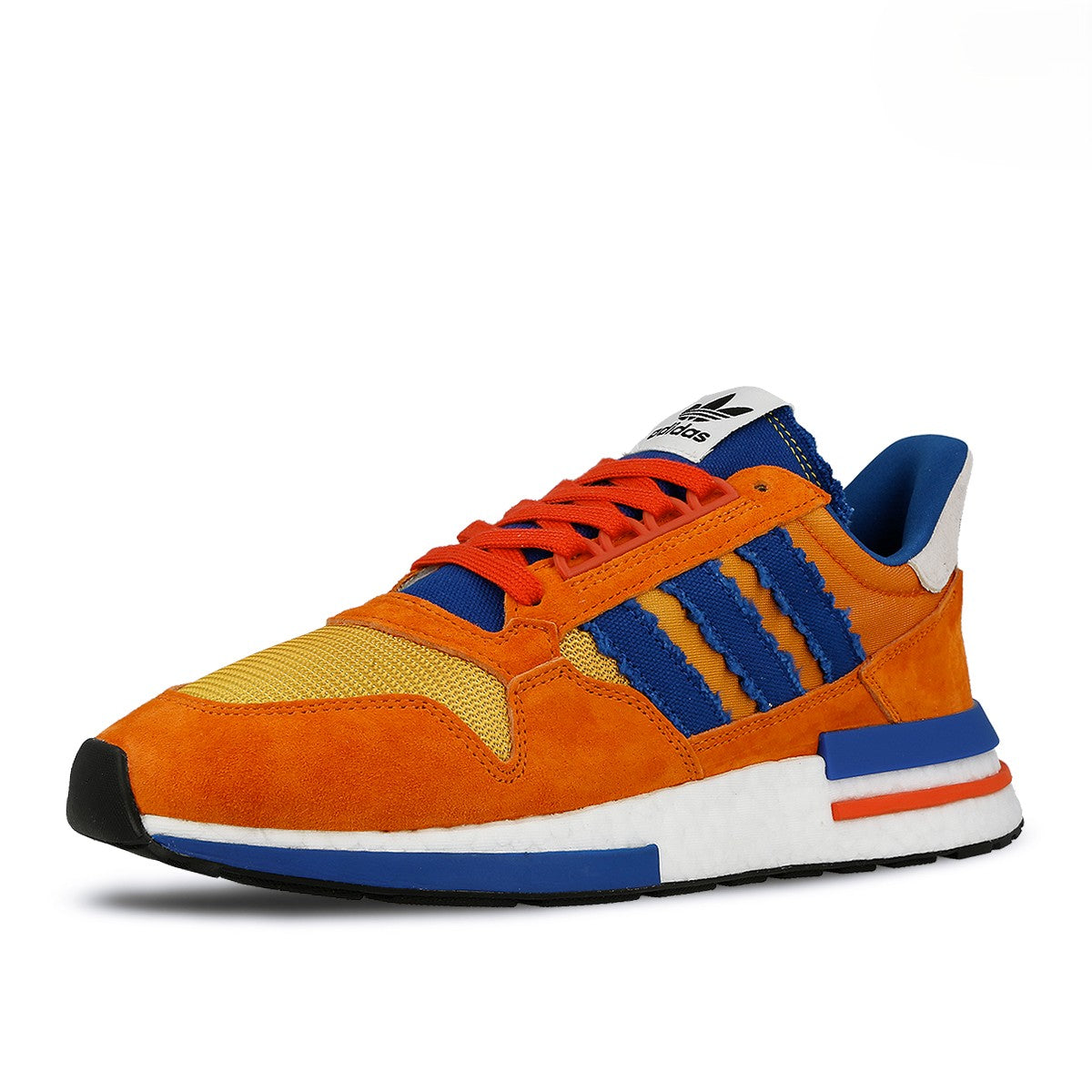 Dragon Ball Z x adidas ZX 500 RM Son Goku Orange / Collegiate Royal / Hi-Res Red Low Top Sneakers D97046 Close-up | Overkill