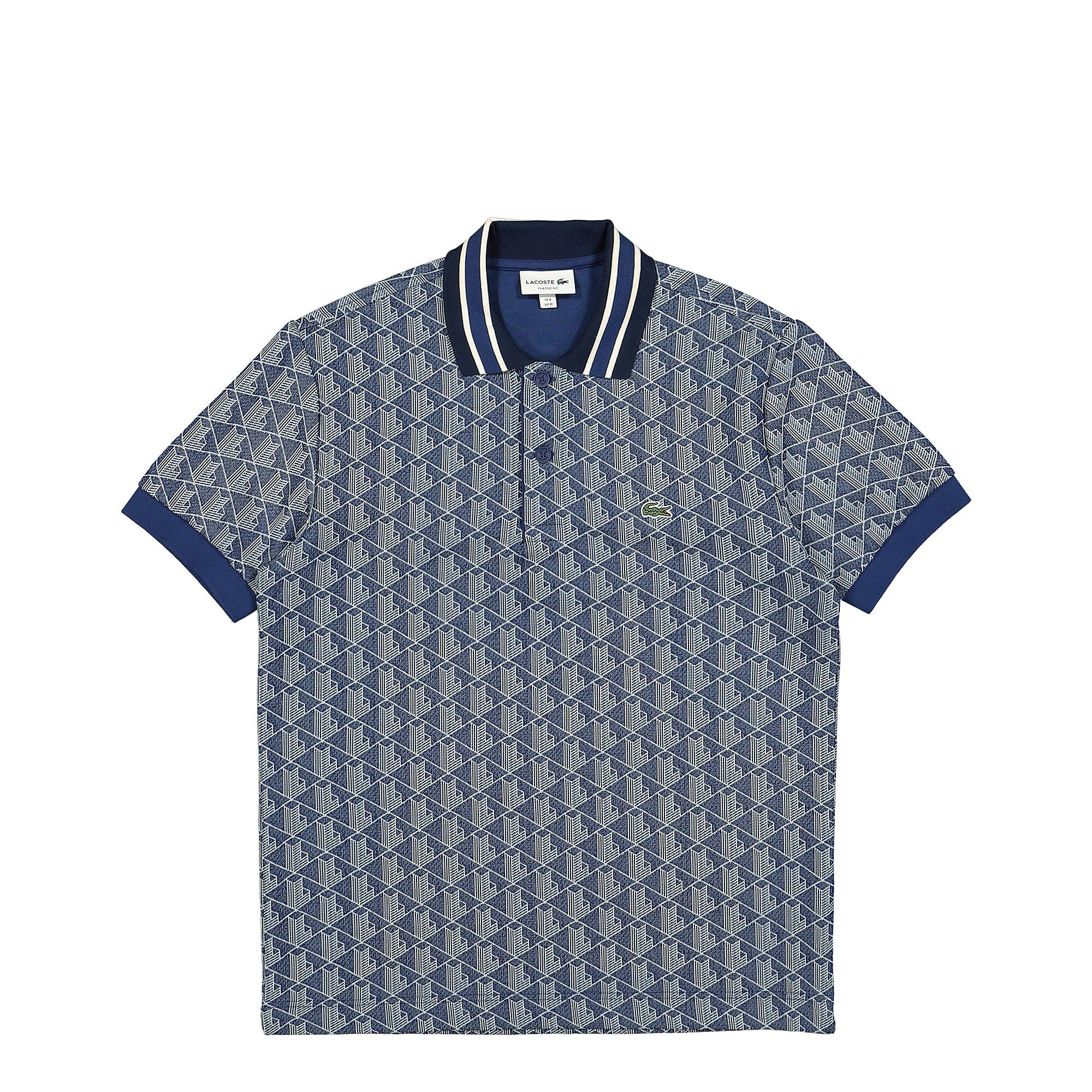 Lacoste Paris Jacquard Monogram Poloshirt Navy / White Polo Shirts DH1417-00 QIE | Overkill