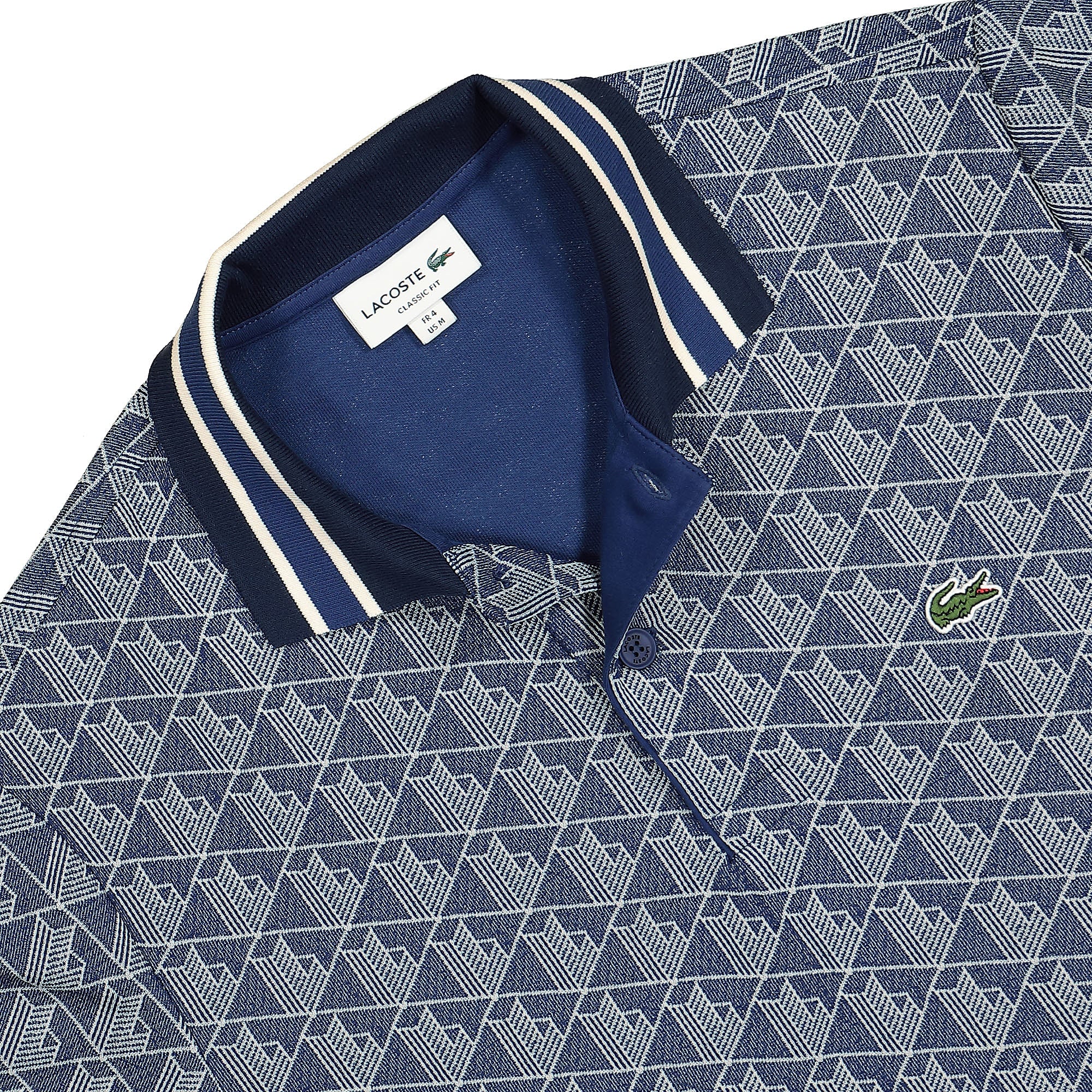 Lacoste Paris Jacquard Monogram Poloshirt Navy / White Polo Shirts Close-up | Overkill