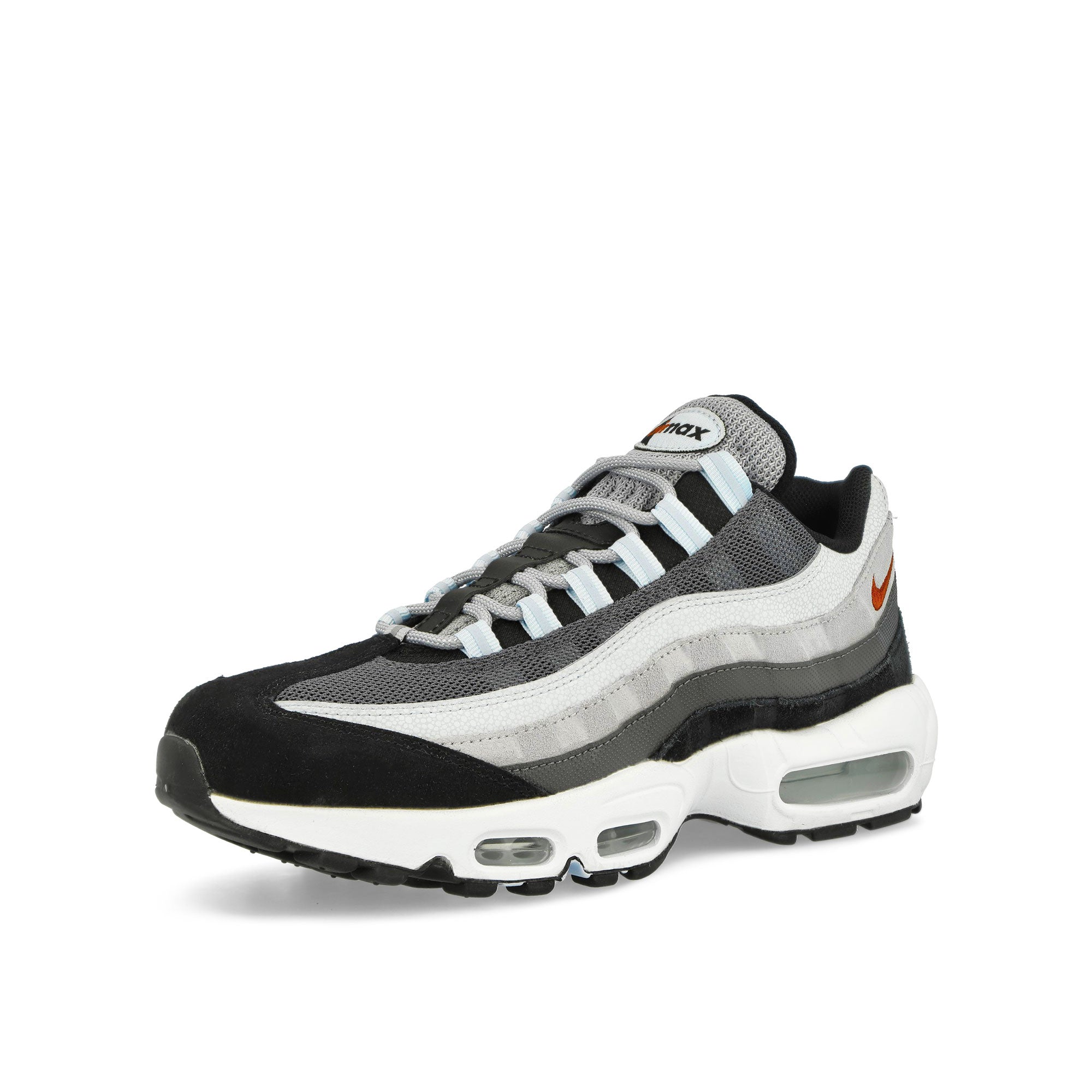 Nike Air Max 95 Wolf Grey / Rugged Orange - Black - Blue Tint Low Top Sneakers  Close Up | Overkill