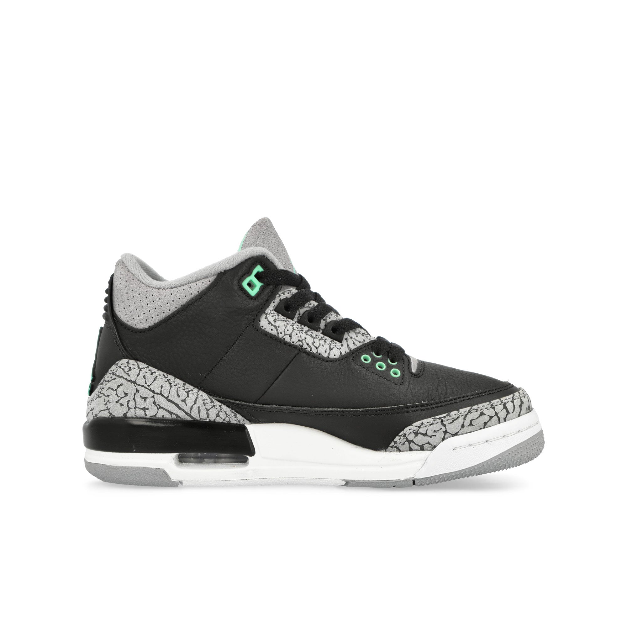 Jordan Air Jordan 3 Retro GS Black / Green Glow - Wolf Grey - White High Top Sneakers  Silhouette | Overkill
