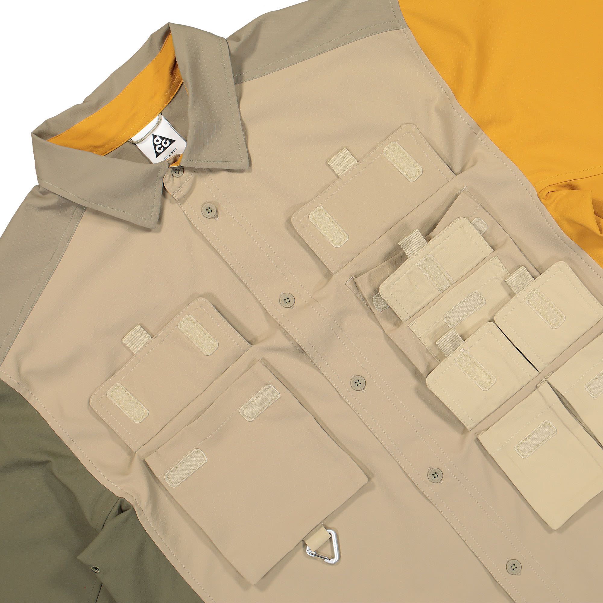 Nike ACG Dri-Fit UV Devastation Trail Top Khaki / Matte Olive / Gold Suede / Sanddrift Shirts Close-up | Overkill