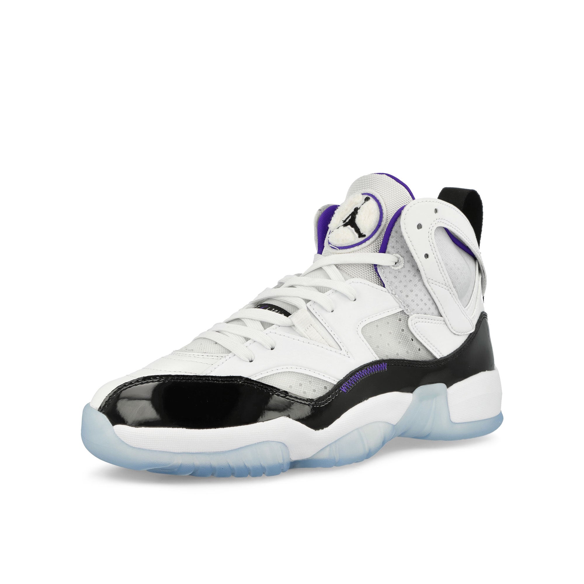 Jordan Jumpman Two Trey White / Dark Concord - Black High Top Sneakers  Close Up | Overkill