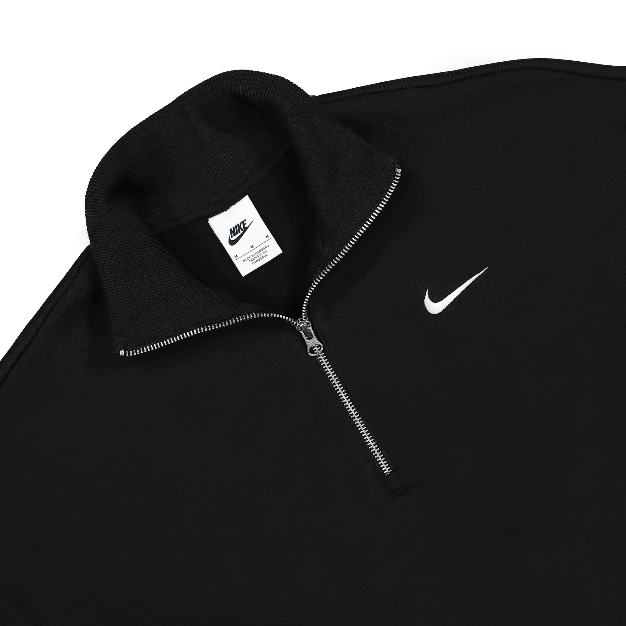 Nike W Phoenix Fleece Oversized 1/2-Zip Crop Sweatshirt Black / Sail Sweatshirts Close-up | Overkill