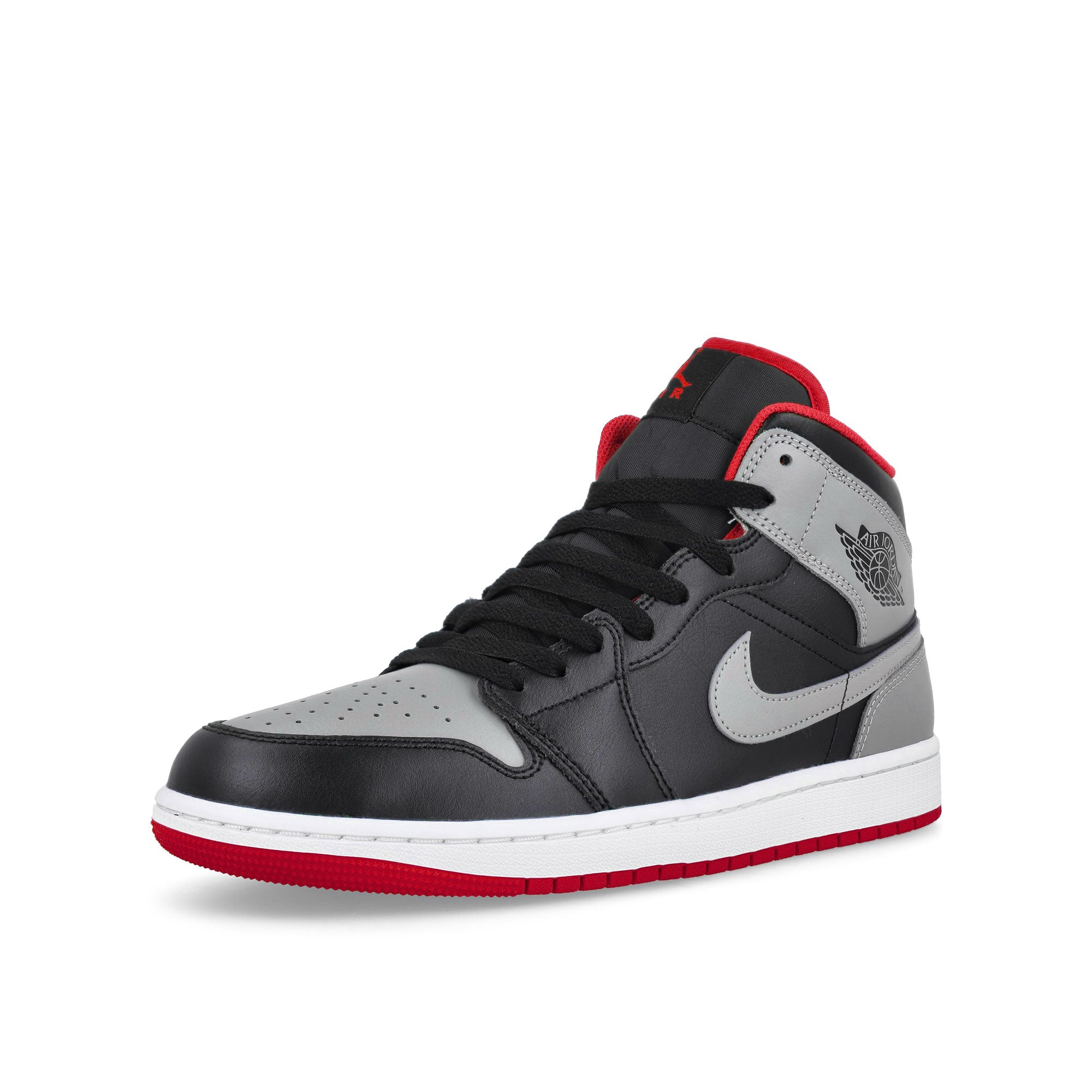 Jordan Air Jordan 1 Mid Black / Cement Grey - Fire Red - White  Mid Top Sneakers  Close Up | Overkill