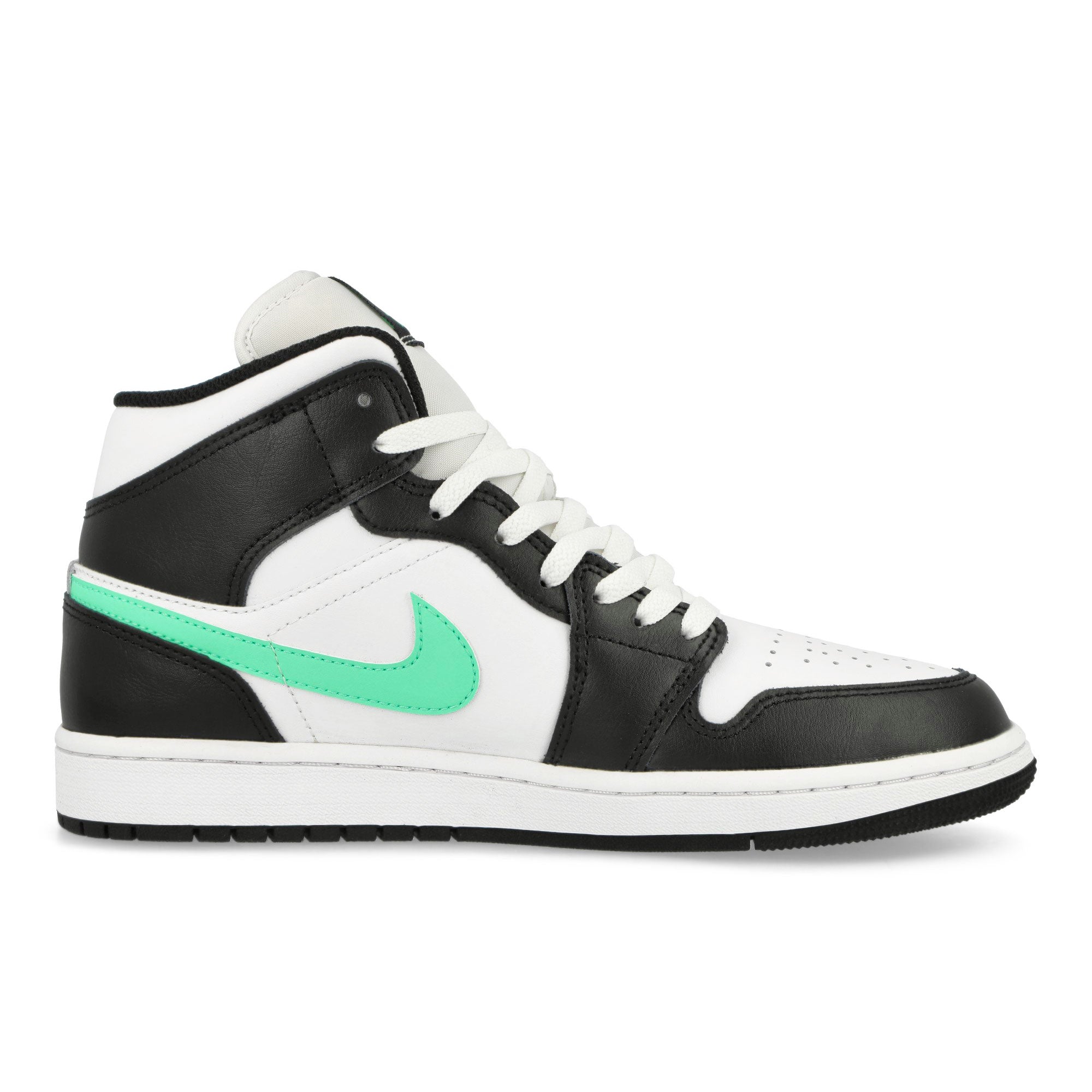 Jordan Air Jordan 1 Mid White / Green Glow - Black Mid Top Sneakers  Silhouette | Overkill