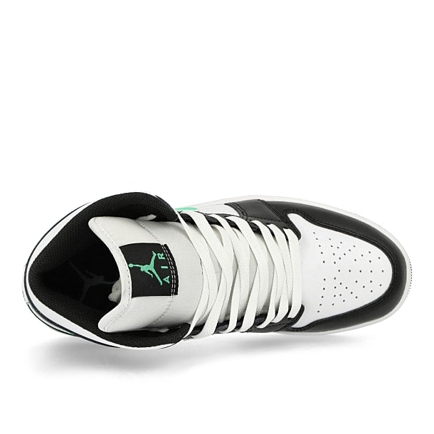 Jordan Air Jordan 1 Mid White / Green Glow - Black Mid Top Sneakers  Detailfoto | Overkill