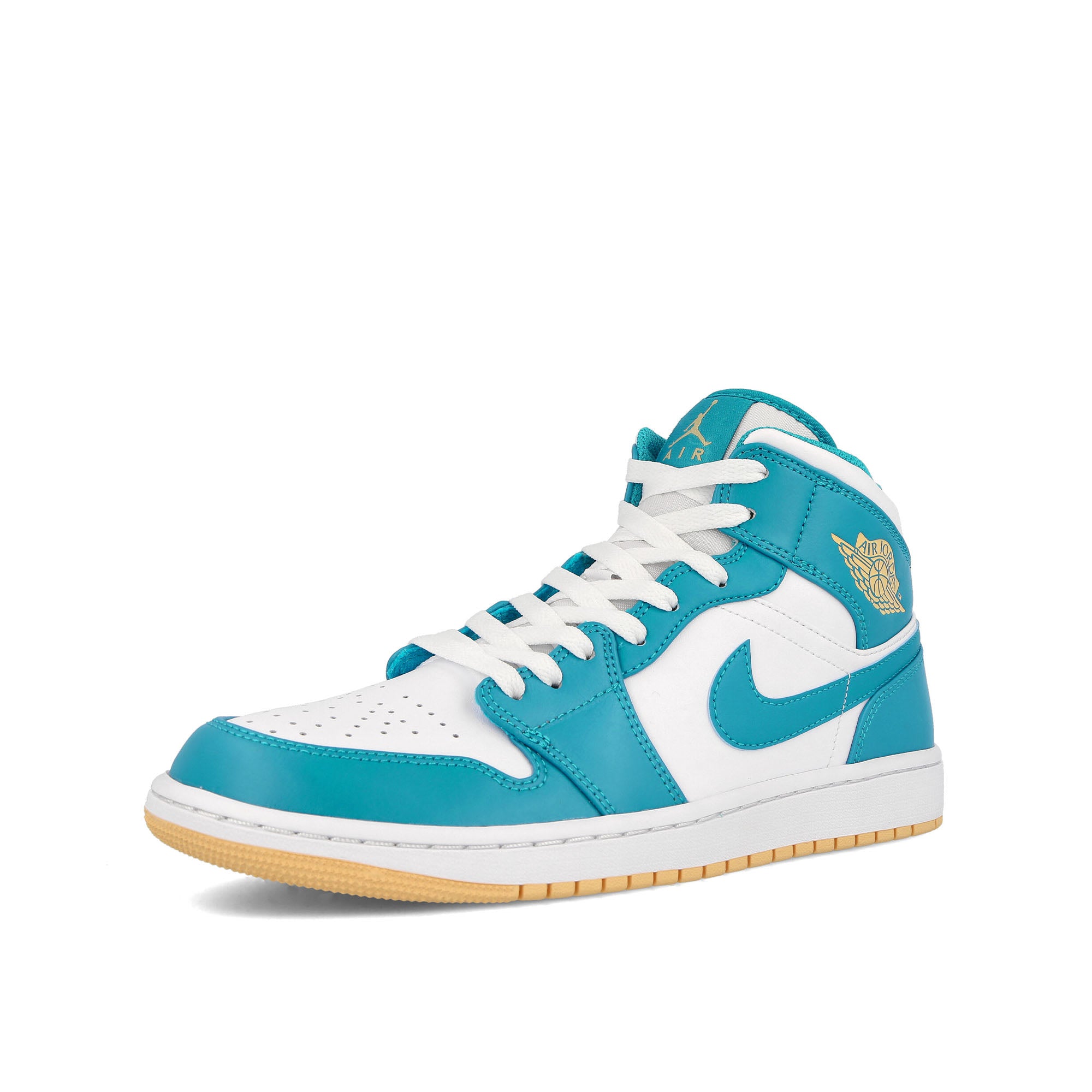 Jordan Air Jordan 1 Mid Aquatone-Celestial Gold - White Mid Top Sneakers  Close Up | Overkill