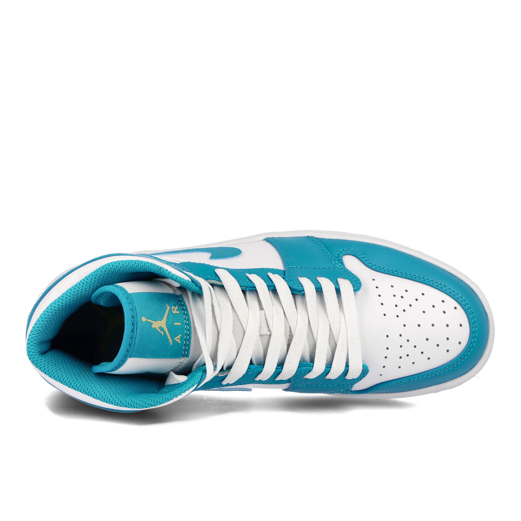 Jordan Air Jordan 1 Mid Aquatone-Celestial Gold - White Mid Top Sneakers  Detailfoto | Overkill