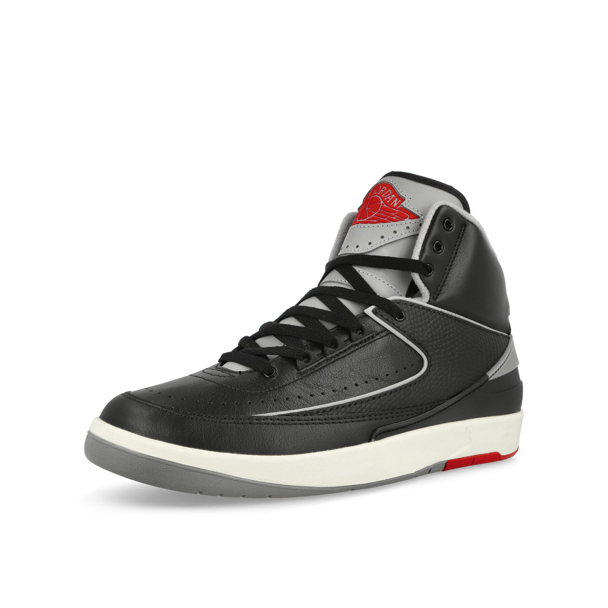 Jordan Air Jordan 2 Retro Black / Cement Grey - Fire Red - Sail High Top Sneakers  Close Up | Overkill