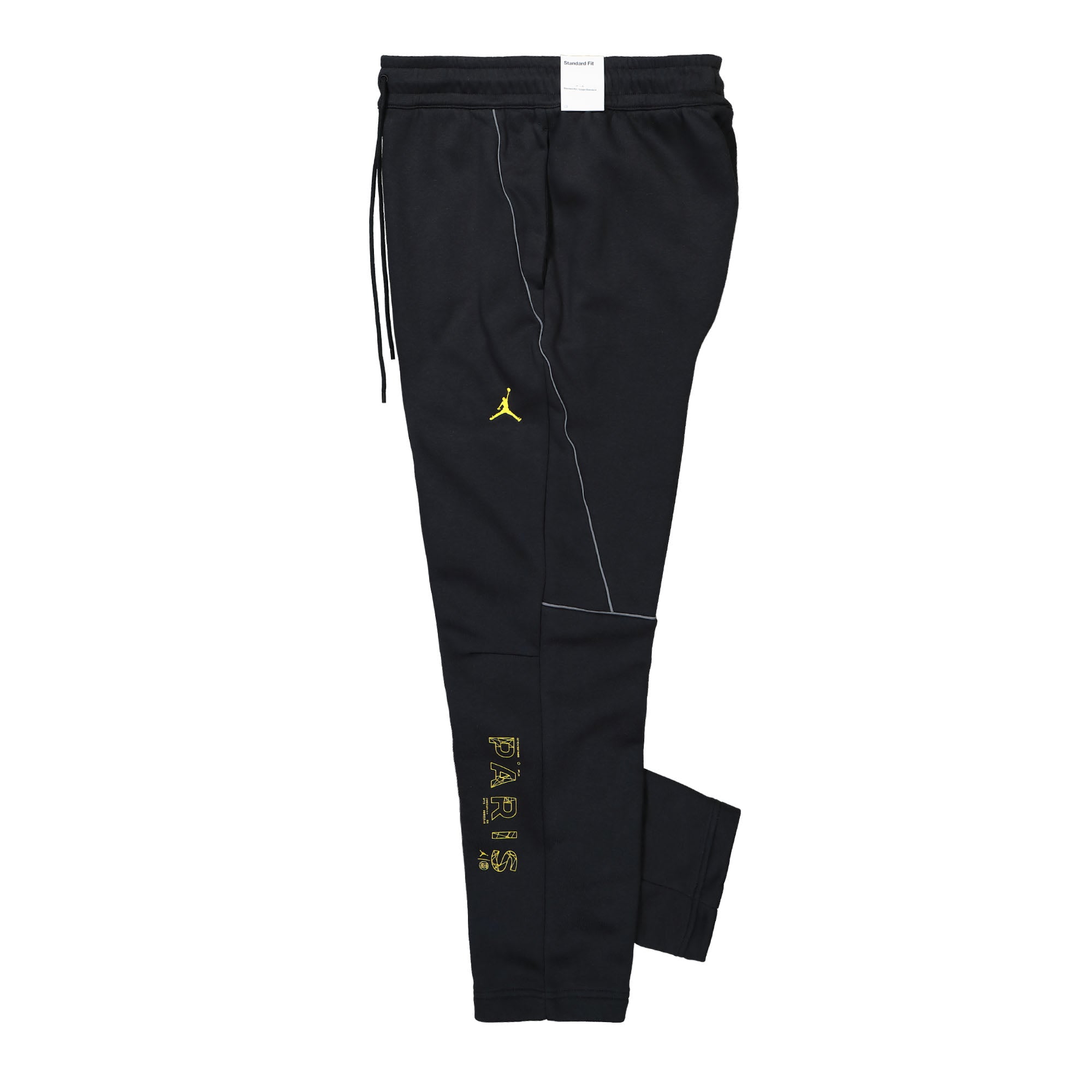 Jordan Paris Saint Germain x Air Jordan Fleece Pants Black / Tour Yellow Casual Pants Close-up | Overkill