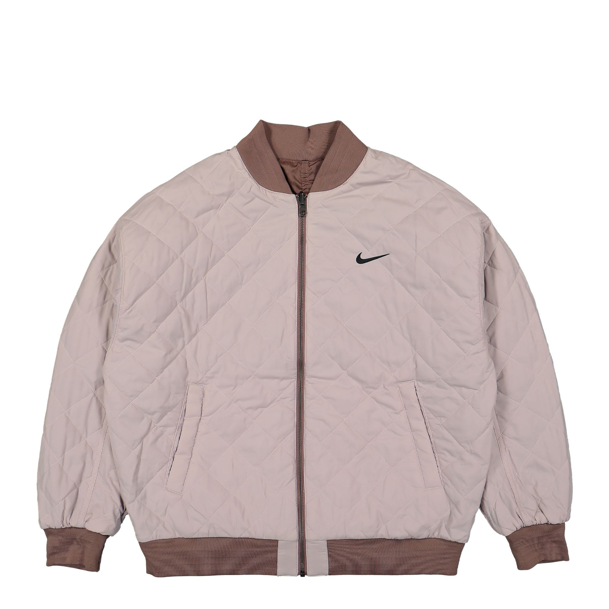 Nike W Reversible Varsity Bomber Jacket Smokey Mauve / Platinum Violet / Black Bomber & Varsity Jackets Close-up | Overkill