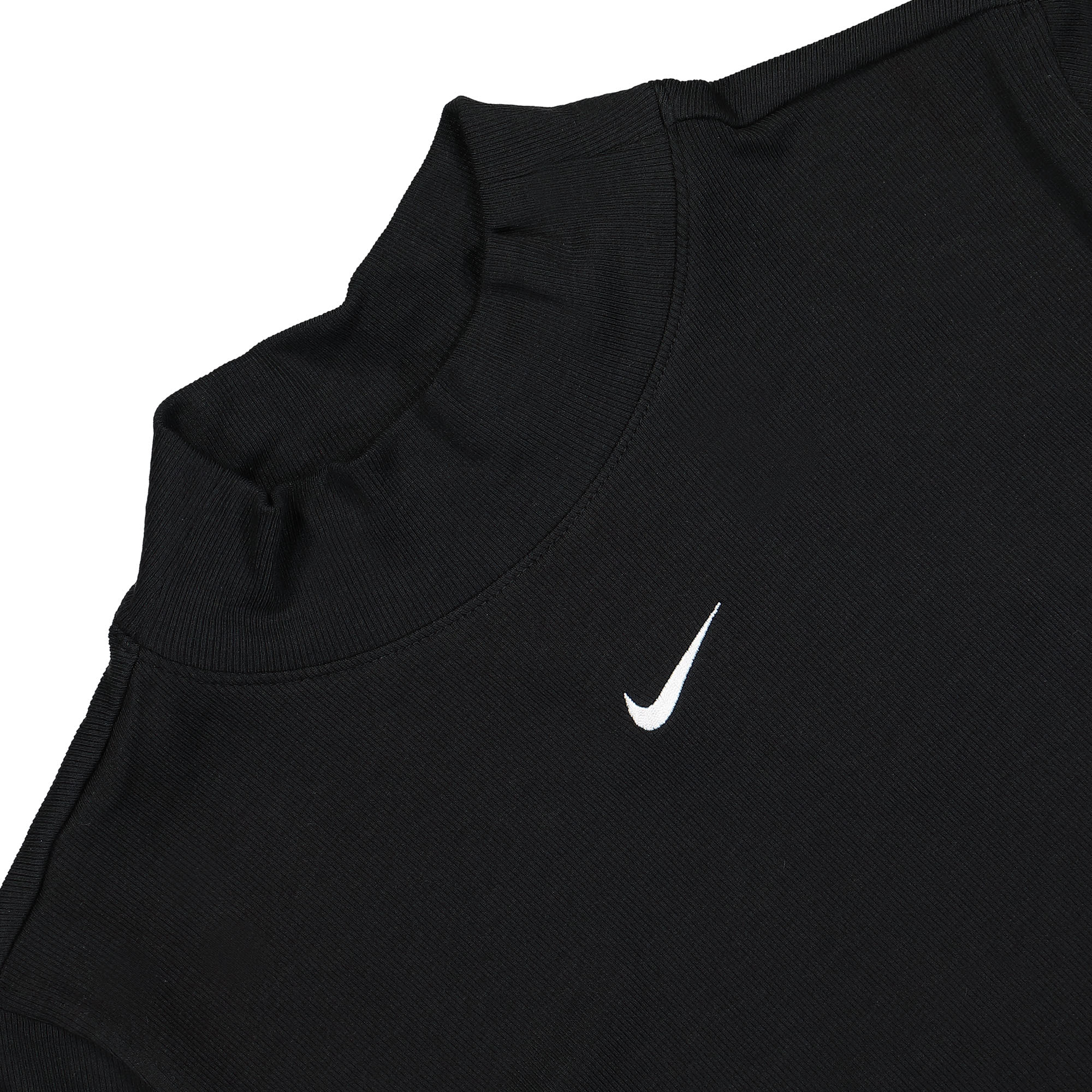 Nike W nsw Essentials Rib Mock Neck Short Sleeve Top Black / White T-Shirts Close-up | Overkill
