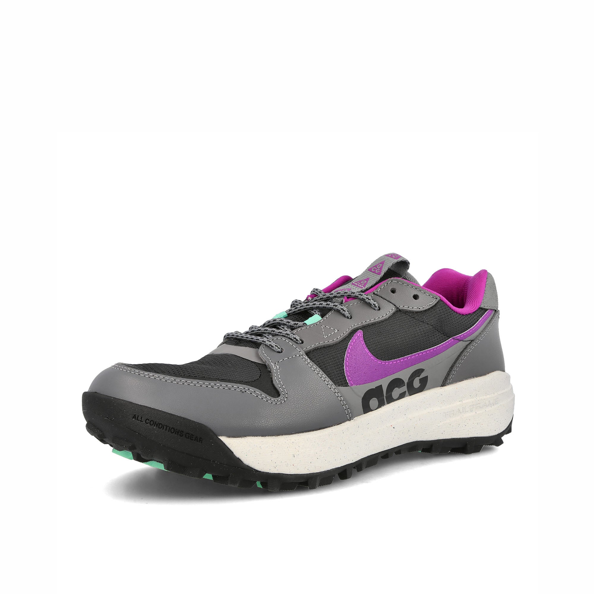 Nike acg lowcate Smoke Grey / Dark Smoke Grey - Vivid Purple Low Top Sneakers  Close Up | Overkill