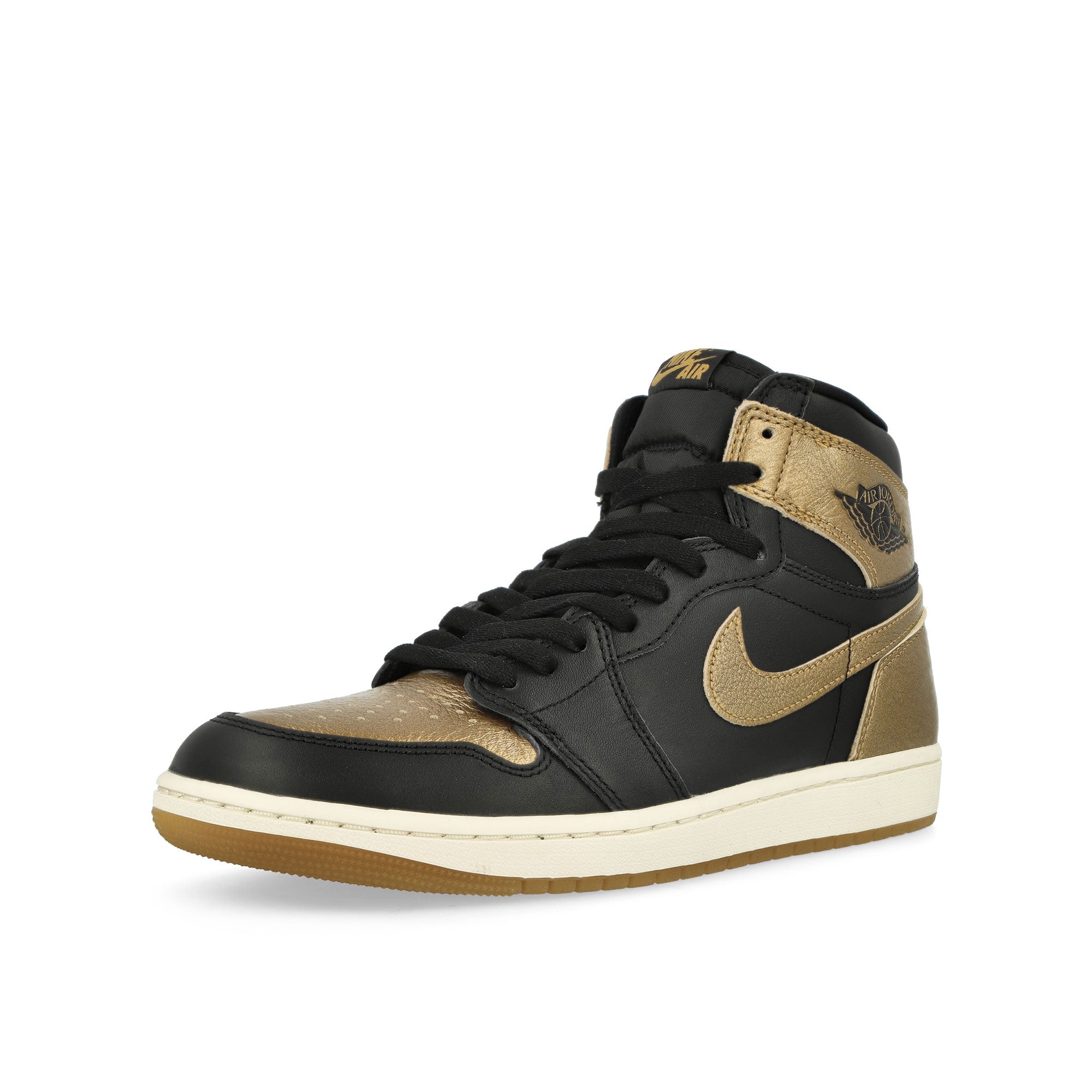 Jordan Air Jordan 1 Retro High OG Black / Metallic Gold - Sail High Top Sneakers  Close Up | Overkill