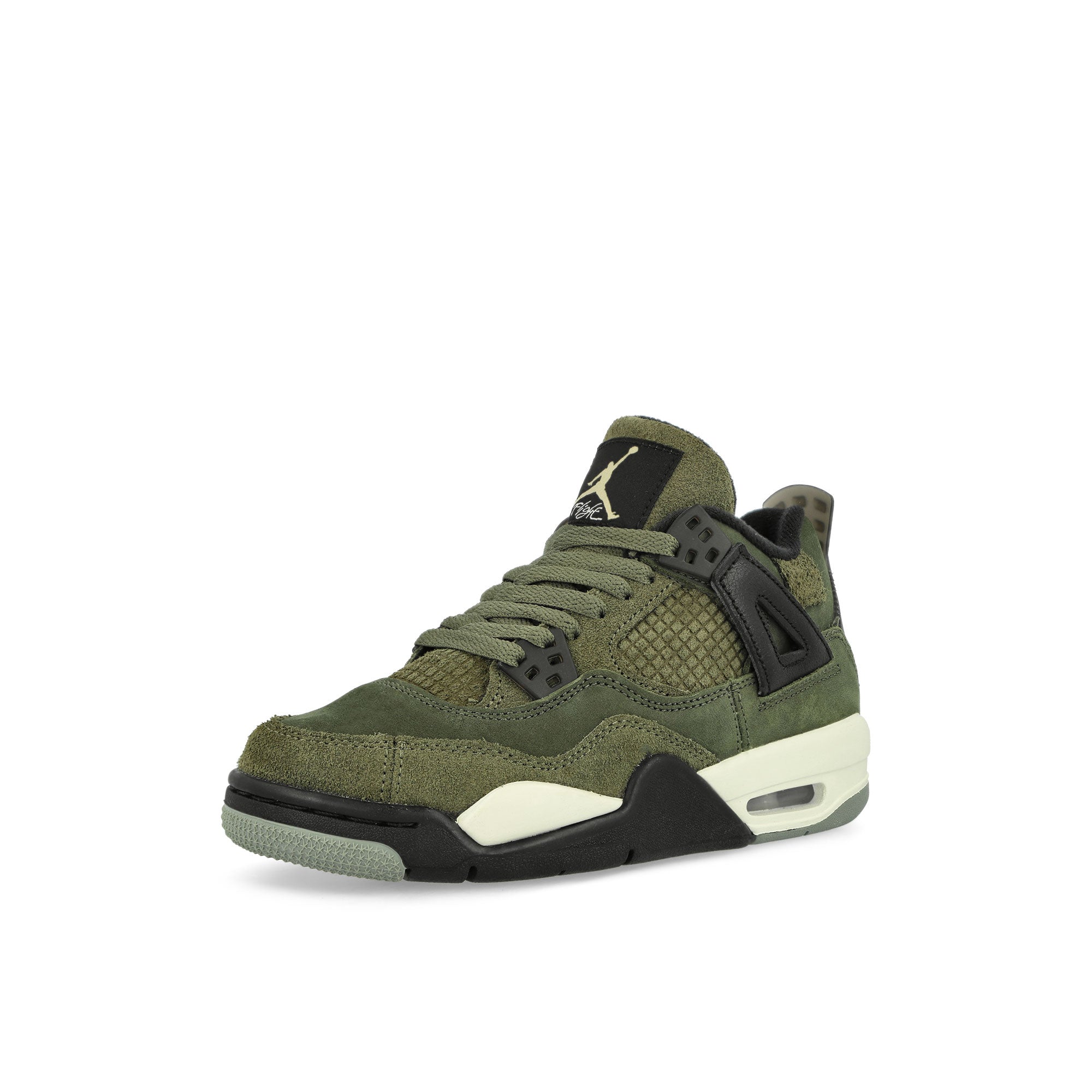 Jordan Jordan 4 Retro Se Craft GS Medium Olive / Pale Vanilla - Cargo Khaki Sneakers  Close Up | Overkill