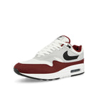 Nike Air Max 1 White / Black - Dark Team Red - Pure Platinut Low Top Sneakers  Close Up | Overkill