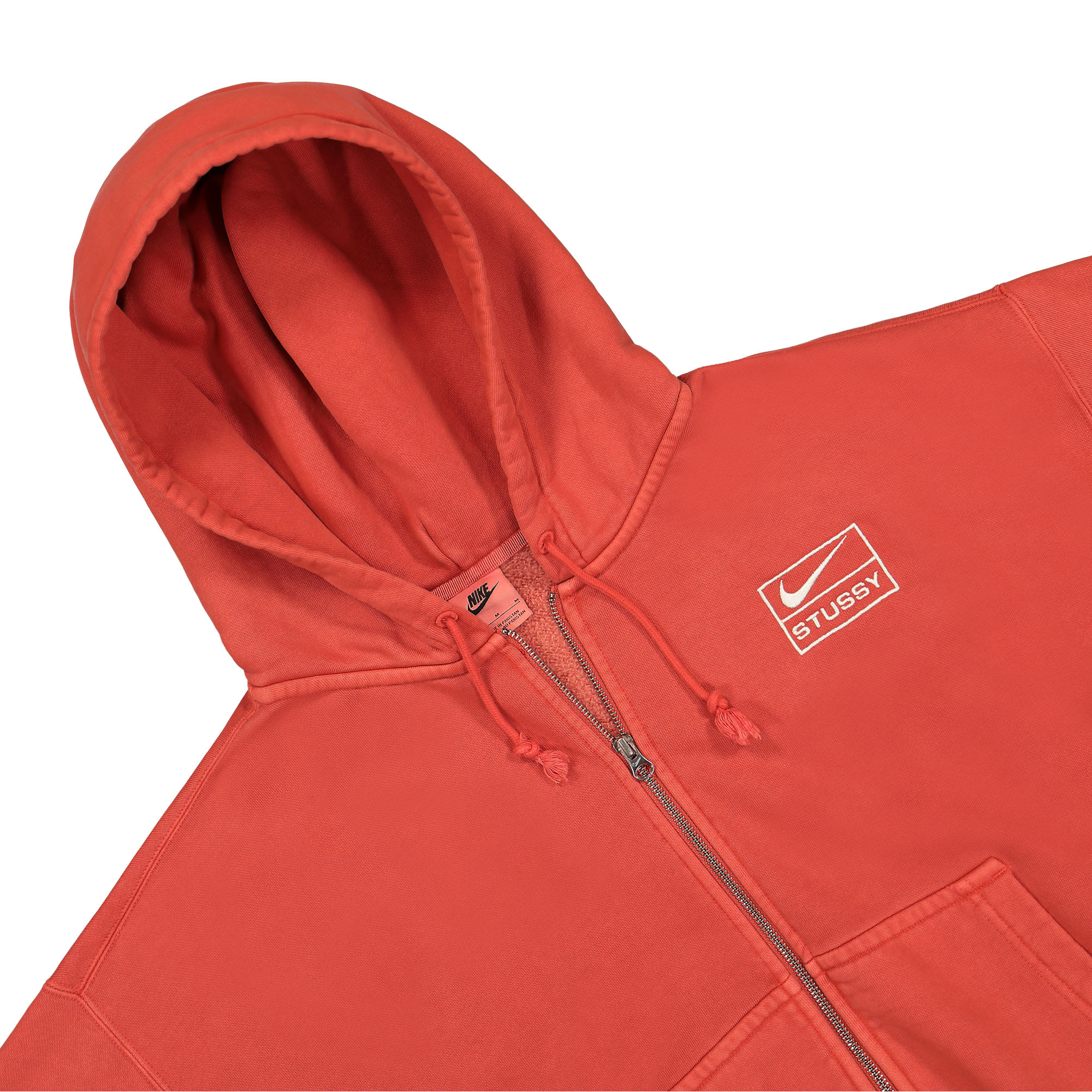 Nike Stussy x Nike Full-Zip Fleece Hoodie Habanero Red / Natural Hoodies Close-up | Overkill