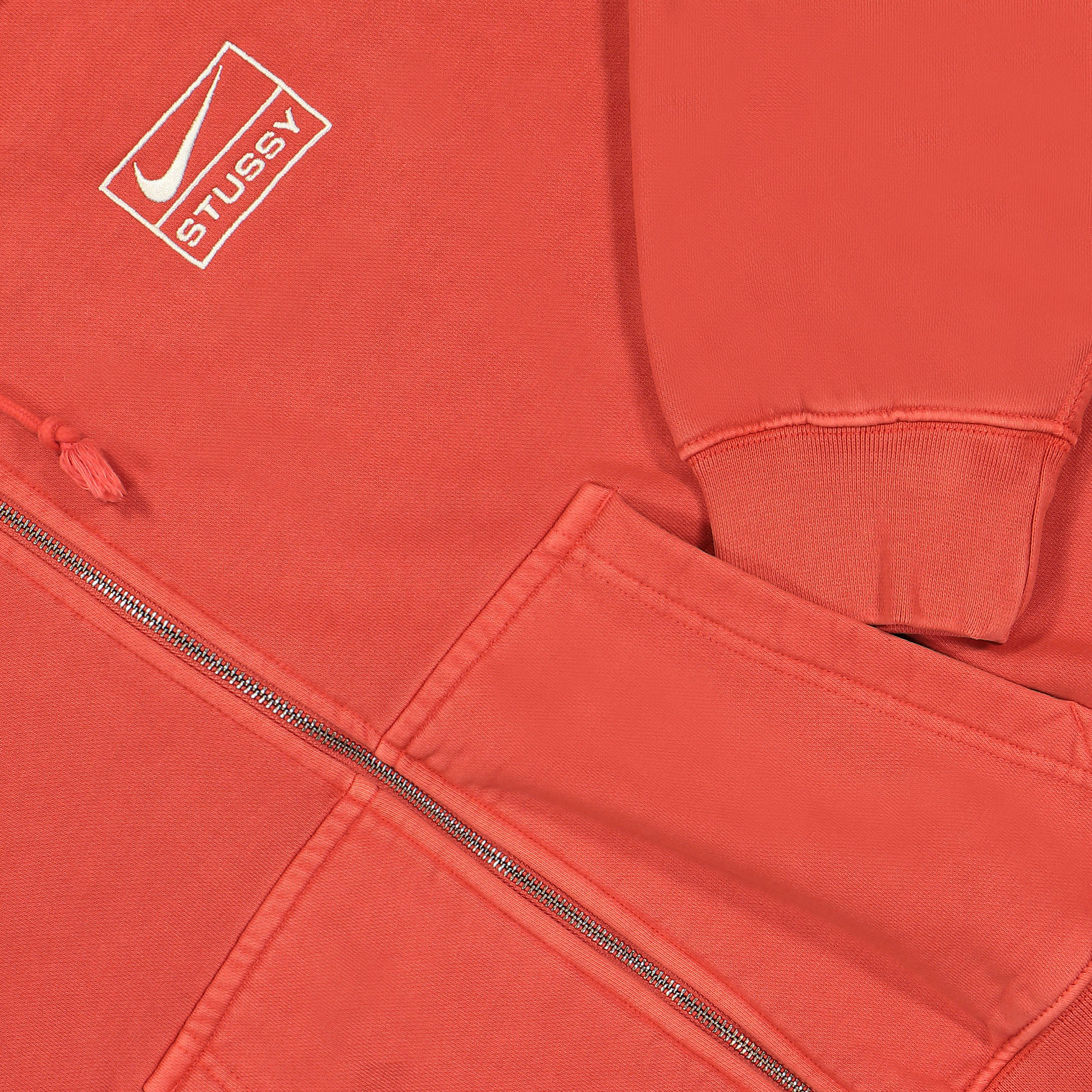Nike Stussy x Nike Full-Zip Fleece Hoodie Habanero Red / Natural Hoodies Detailfoto | Overkill